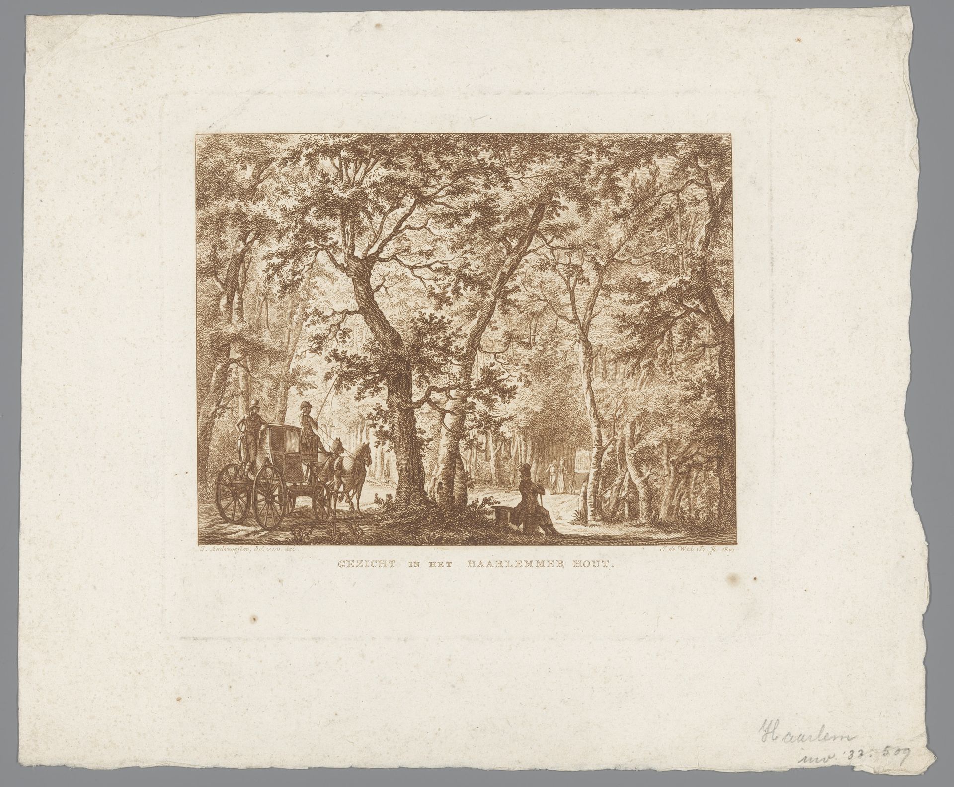 Koets en wandelaars in de Haarlemmerhout in Haarlem by Izaak Jansz. de Wit