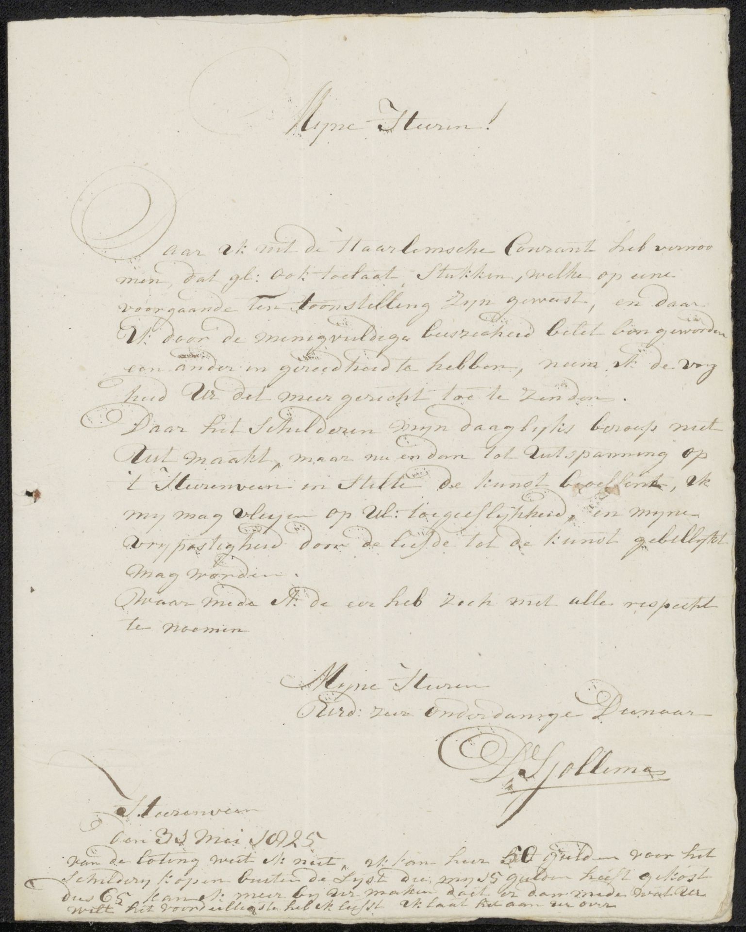 Brief aan de commissie van de Tentoonstelling van Levende Meesters in Haarlem by Dirk Piebes Sjollema