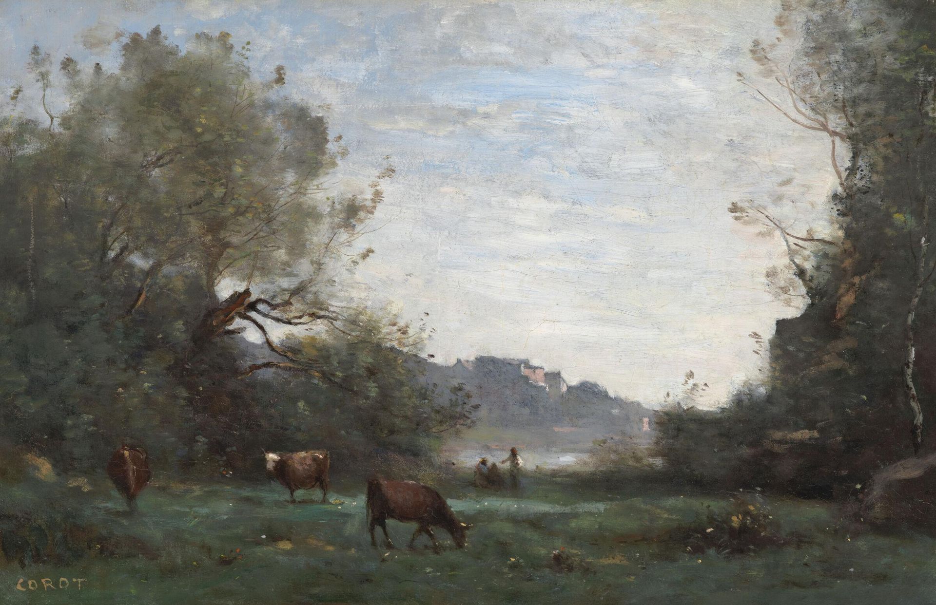 Cattle at Pasture in a Wooded Valley by Camille Corot