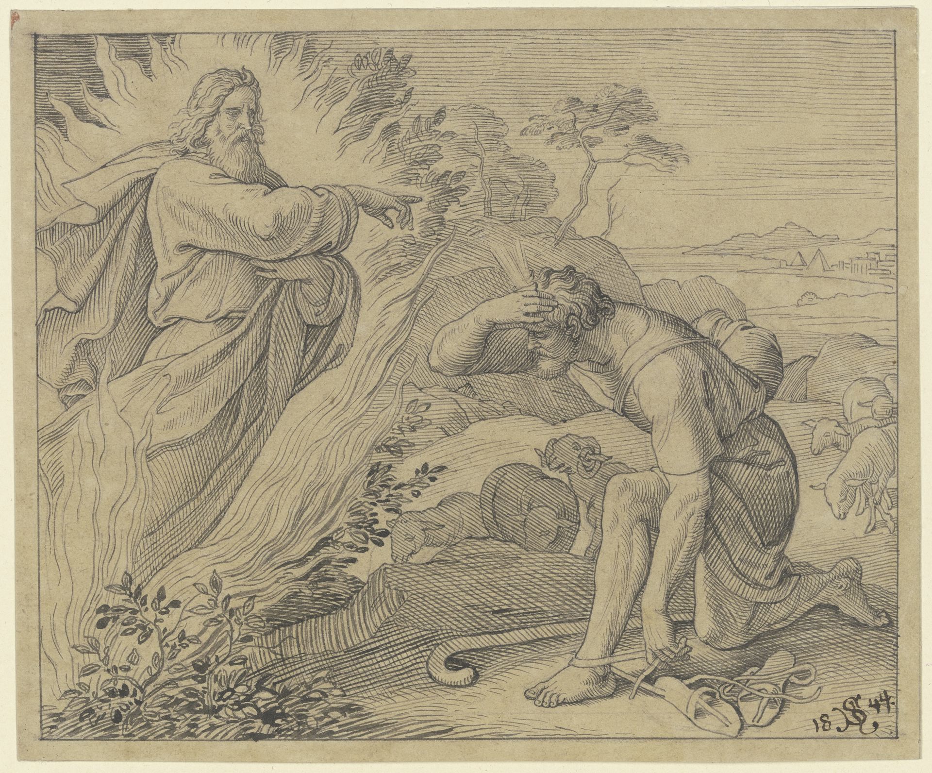 Mose wird berufen, Israel aus Ägypten zu führen (Der brennende Dornbusch) by Julius Schnorr von Carolsfeld