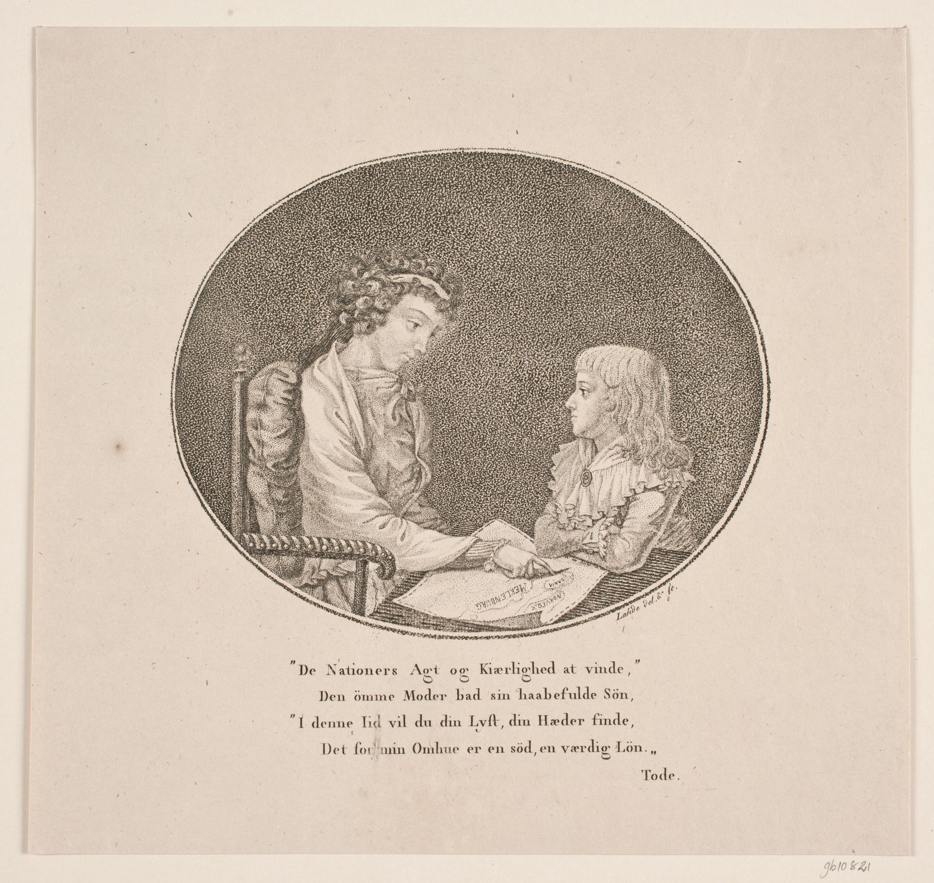 Dronning Sophia Friderika med arveprinsen by Gerhard Ludvig Lahde