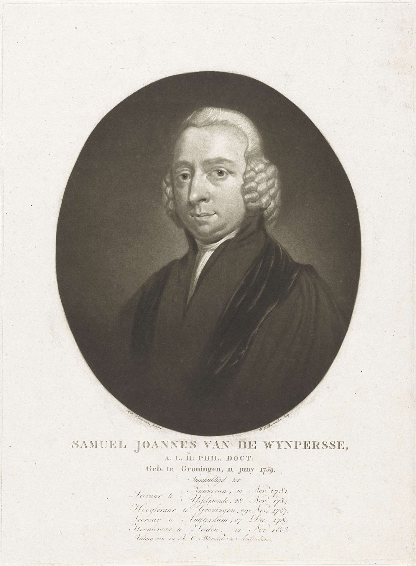 Portret van Samuel Johannes van de Wijnpersse by Frederik Christiaan Bierweiler