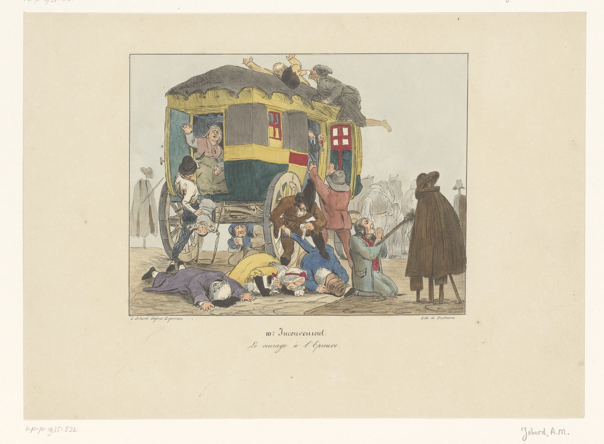 Omnibus met passagiers wordt overvallen by Joseph Ambroise Jobard