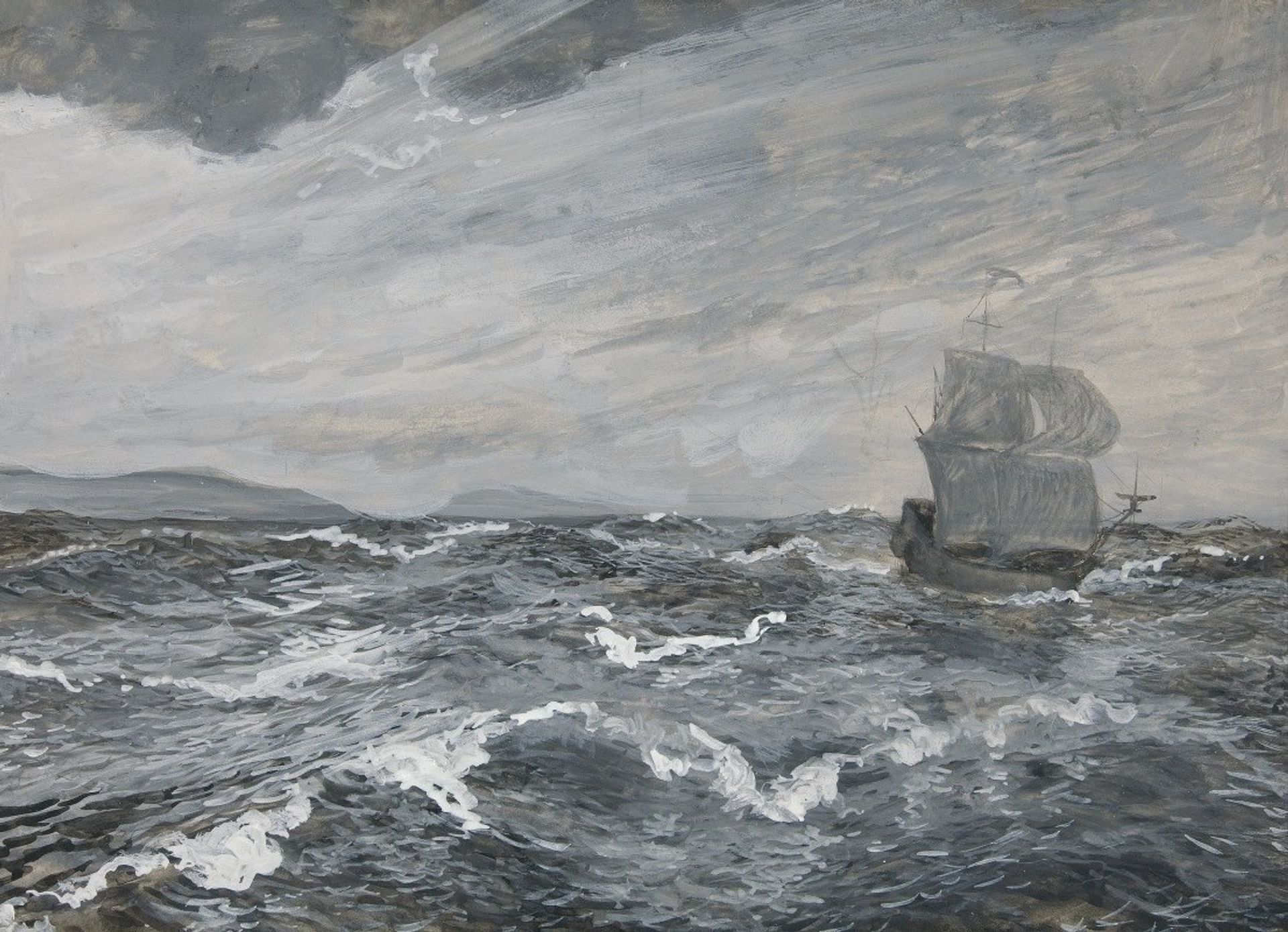 Seascape with sailing boat by Edwin Austin Abbey