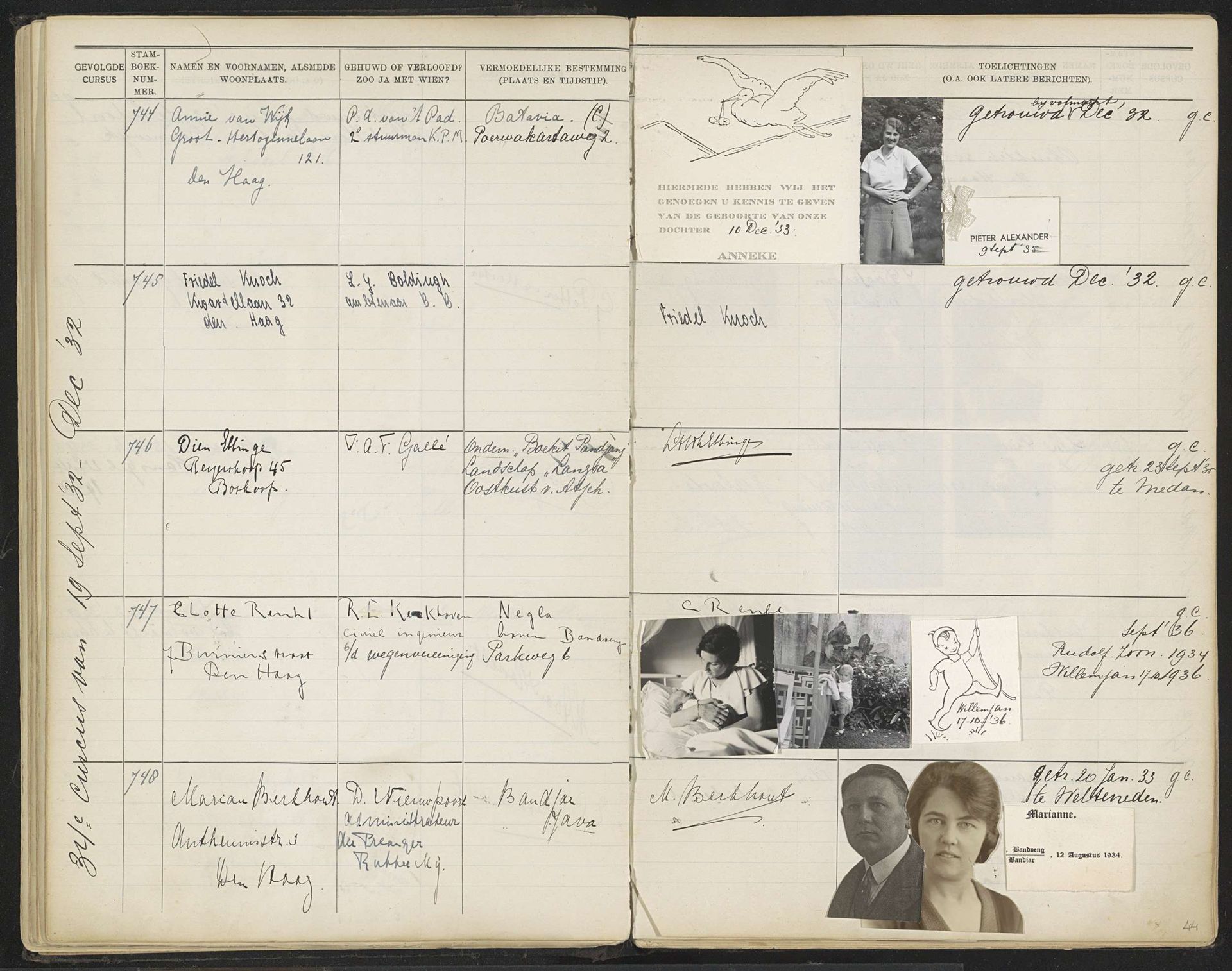 Blad 44 uit Stamboek van de leerlingen der Koloniale School voor Meisjes en Vrouwen te 's-Gravenhage deel II (1930-1949) by Anonymous