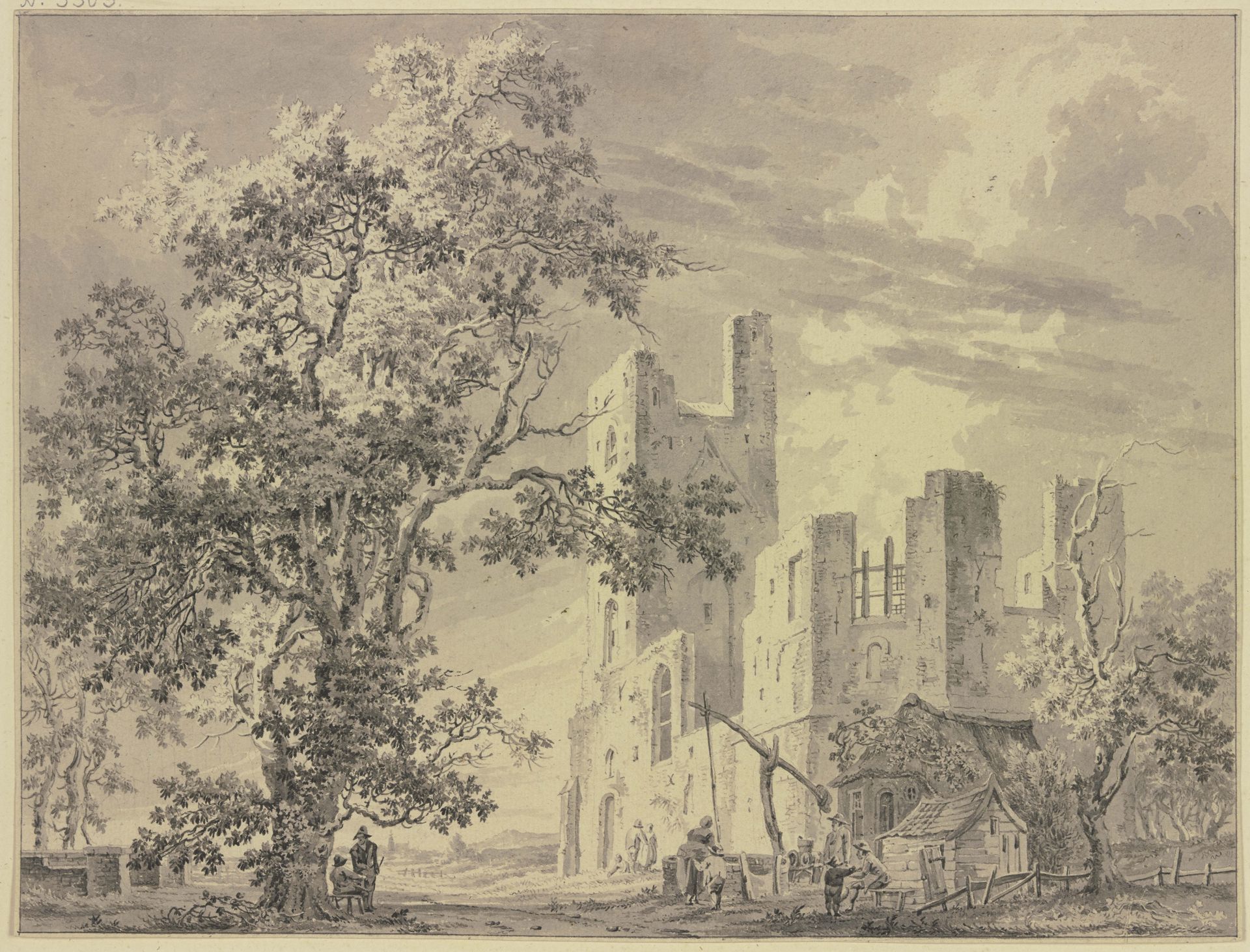 Rechts eine Ruine, dabei ein Ziehbrunnen by Paulus van Liender