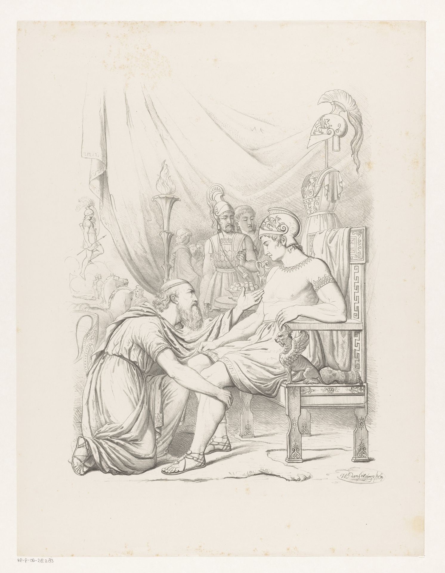 Priamus vraagt aan Achilles het lichaam van Hector by Wilhelmus Petrus van Geldorp