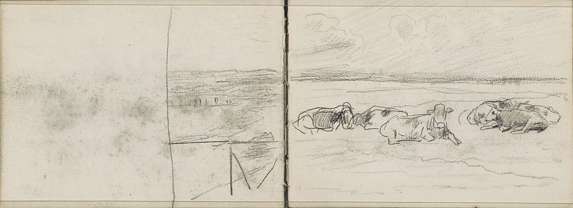 Liggende koeien in een weiland by Anton Mauve