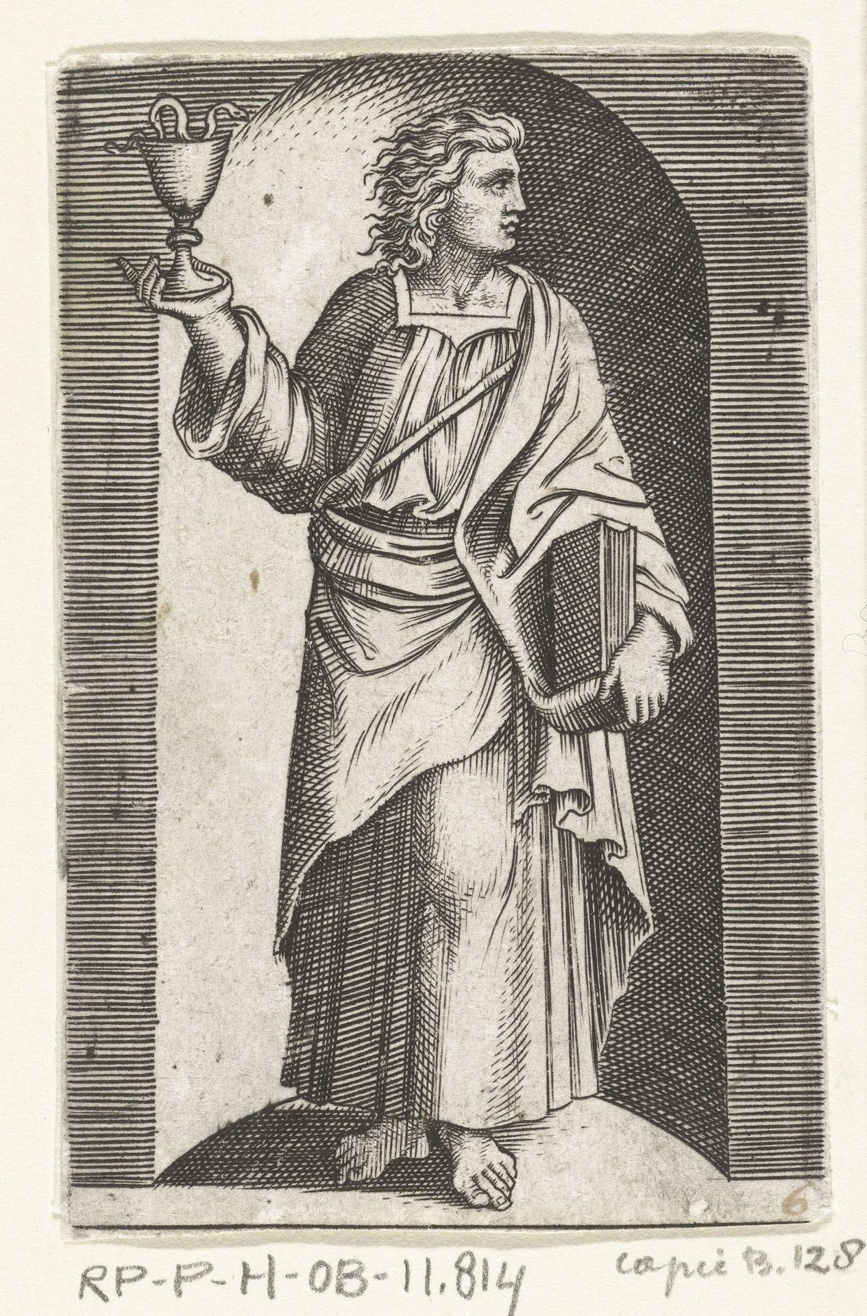 Apostel Johannes de Evangelist met miskelk staand in nis by Anonymous