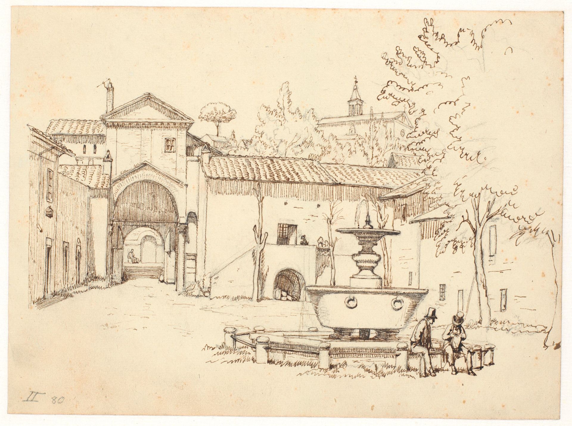 Romersk gård med springvand by Wilhelm Marstrand