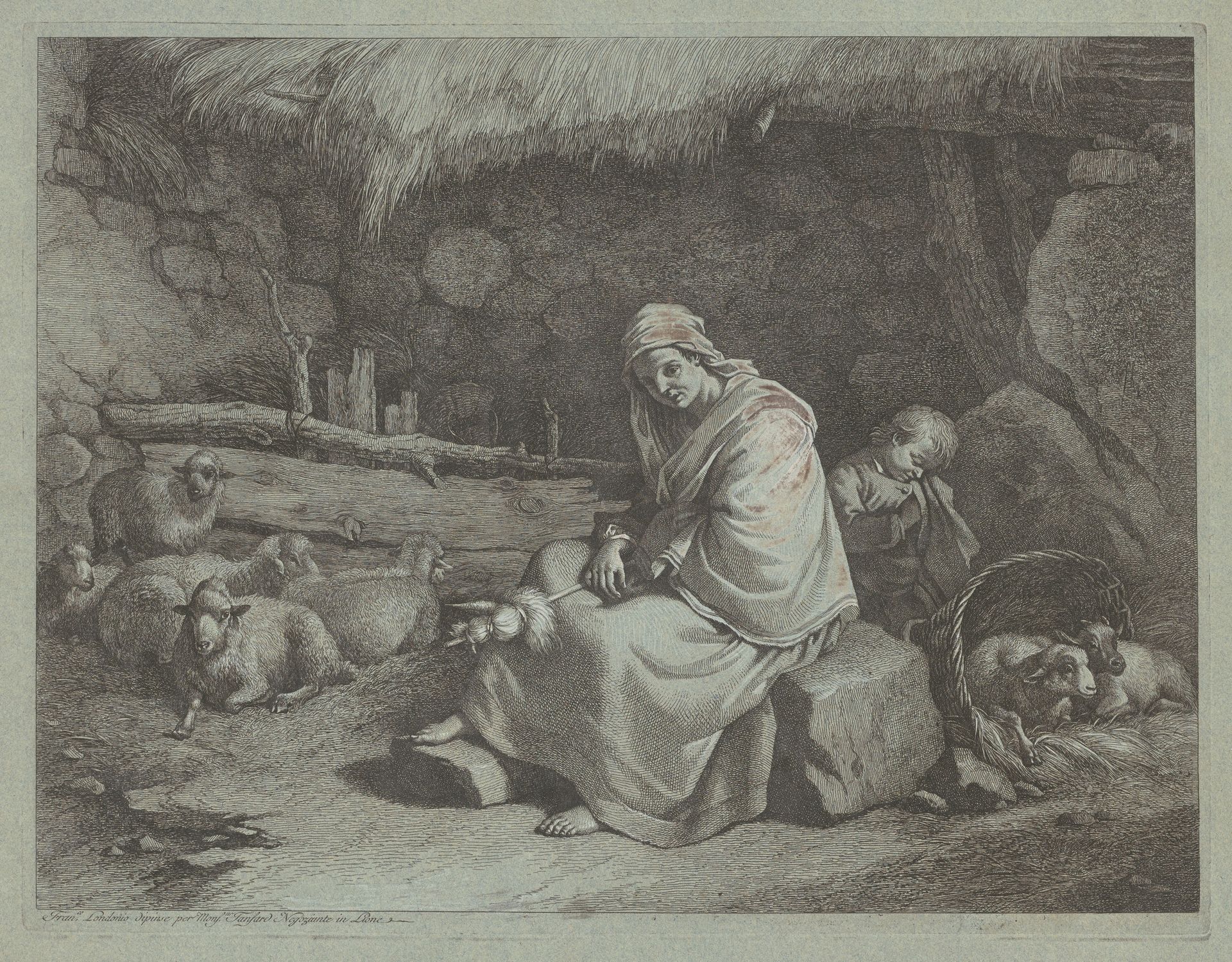 Interior of a Stable with a Seated Spinner and Sleeping Child by Francesco Londonio