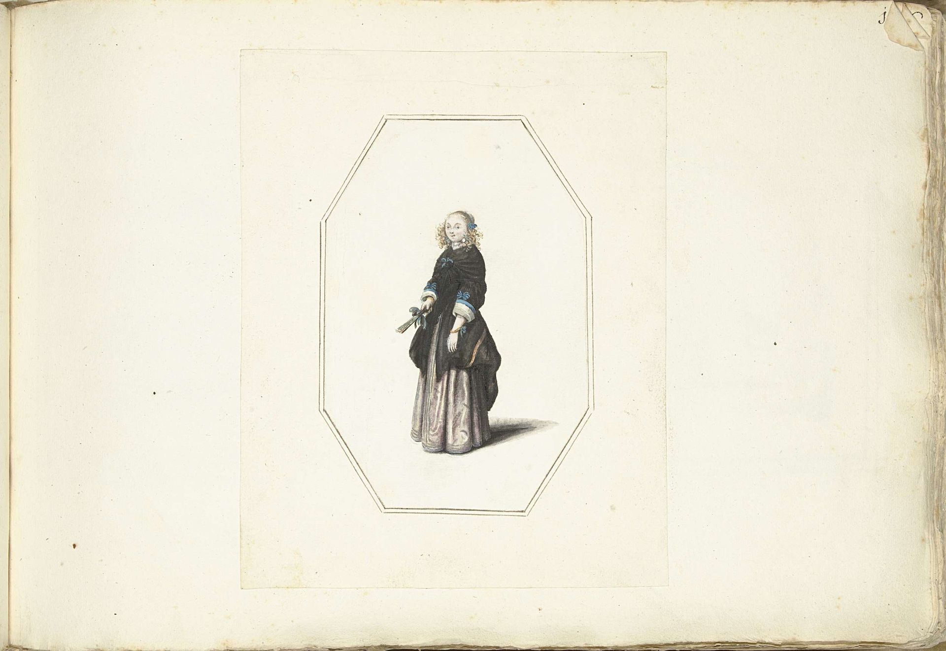 Staande vrouw, in achthoekige omlijsting by Gesina ter Borch