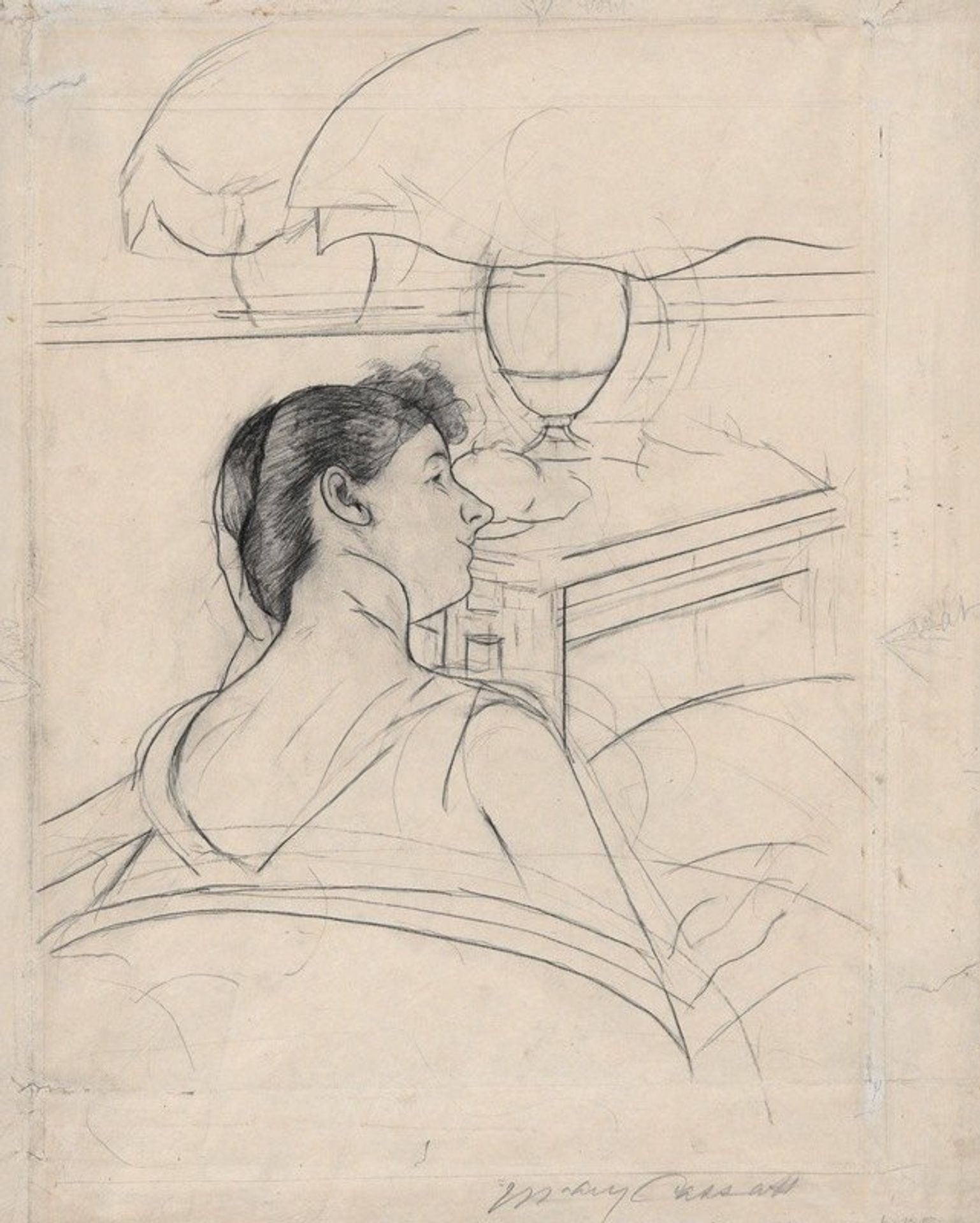 Woman and Lamp by Mary Cassatt