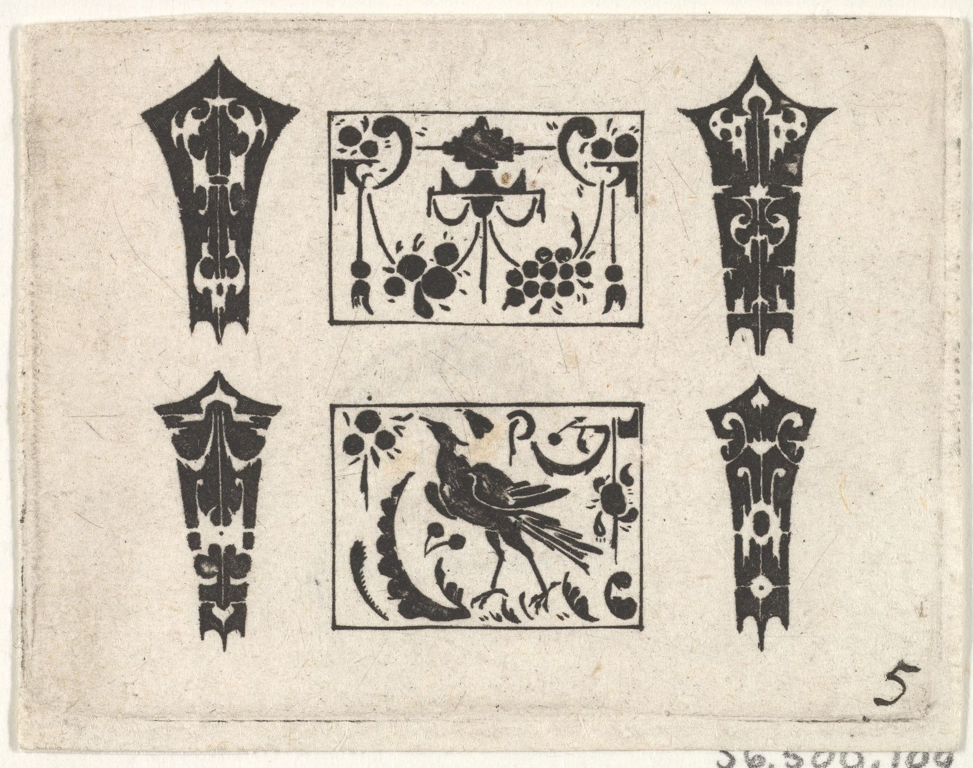 Blackwork Print with a Symmetrical Schweifwerk Pattern by Claes Jansz. Visscher