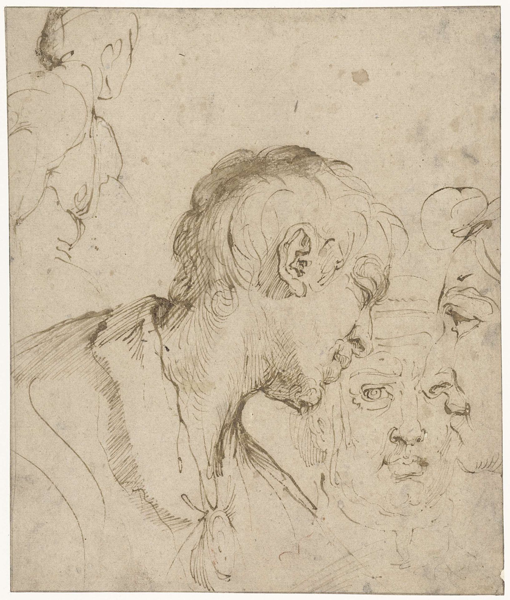 Drie hoofden van mannen by Annibale Carracci