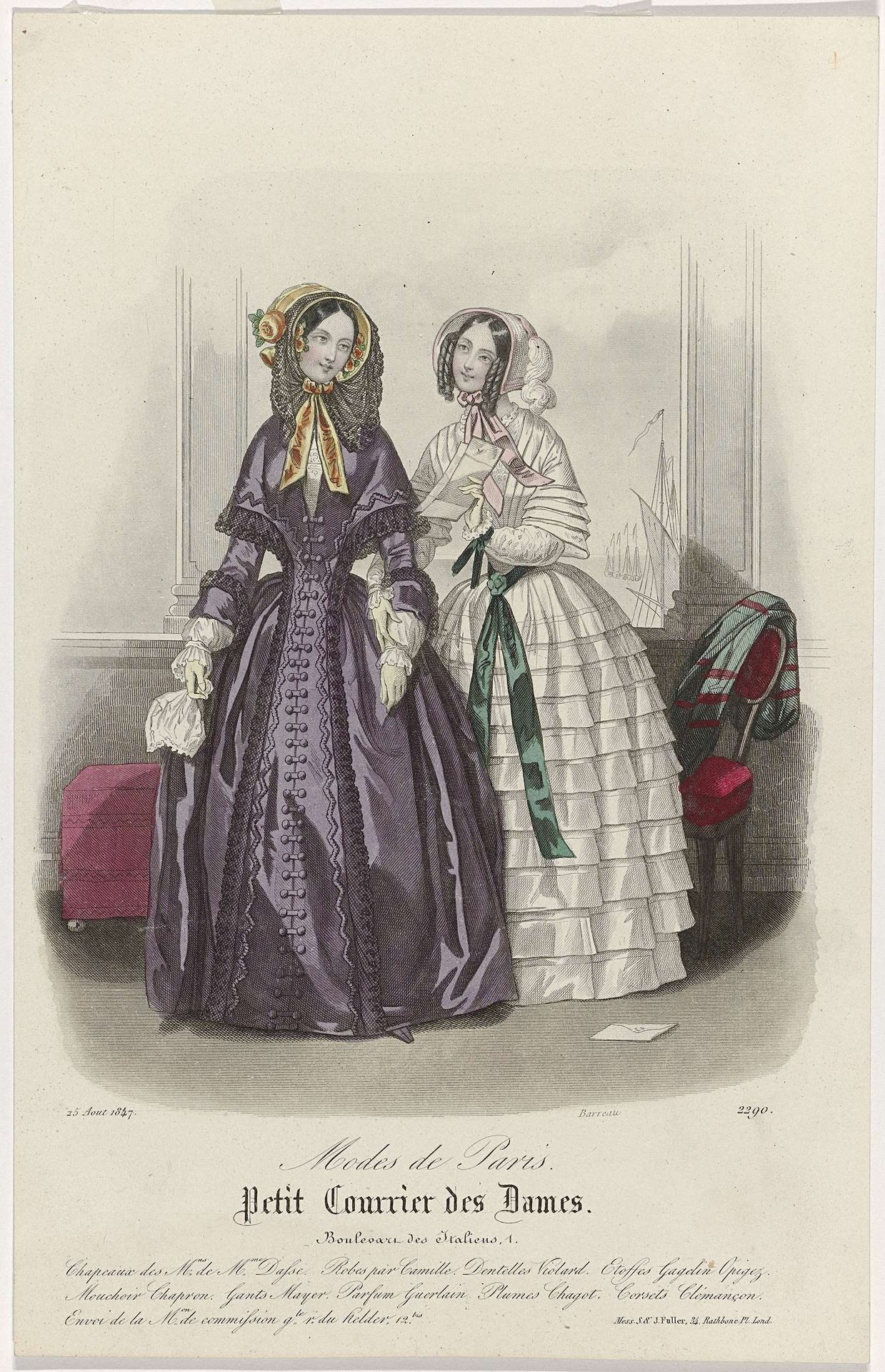 Petit Courrier des Dames, 25 août 1847, No. 2290 : Chapeau des Mns de Mme Dass (...) by Jean-Charles-Michel Barreau