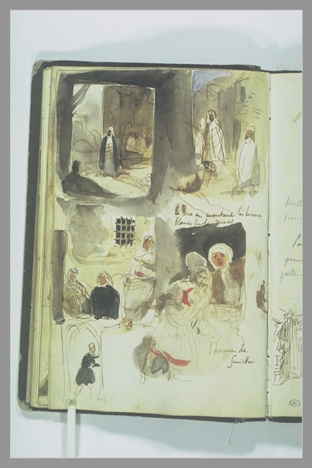 Streets and shops with characters, handwritten notes by Eugène Delacroix
