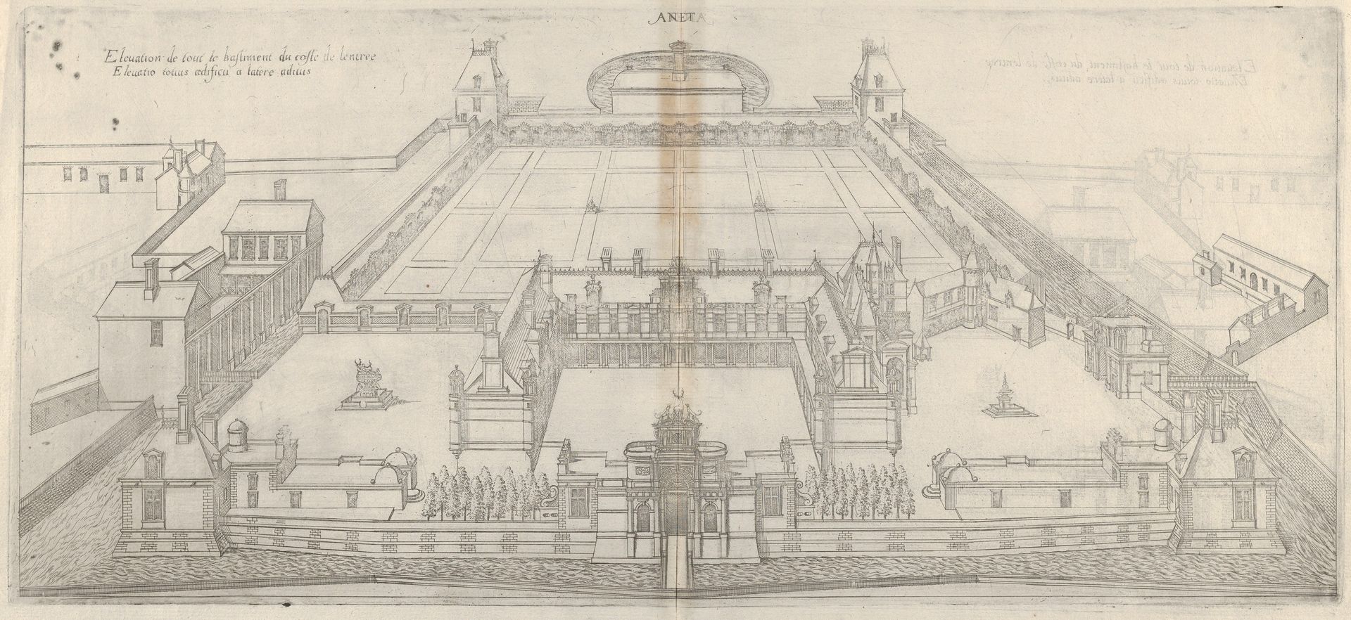 Birds Eye View of the Chateau and Grounds of Anet, from Les plus excellents bastiments de France by Jacques Androuet Du Cerceau