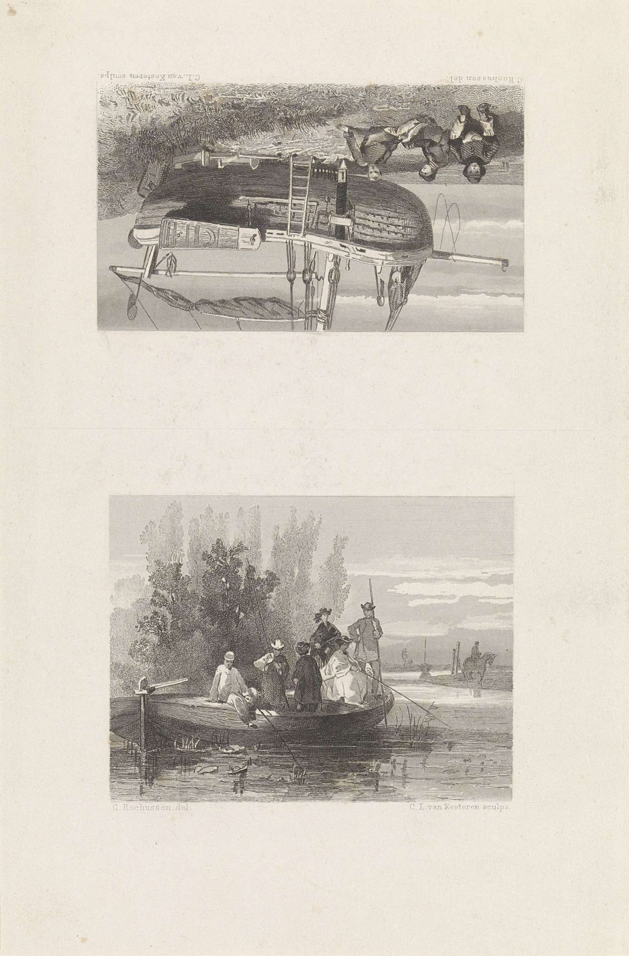 Roeiboot en zeilboot by Christiaan Lodewijk van Kesteren