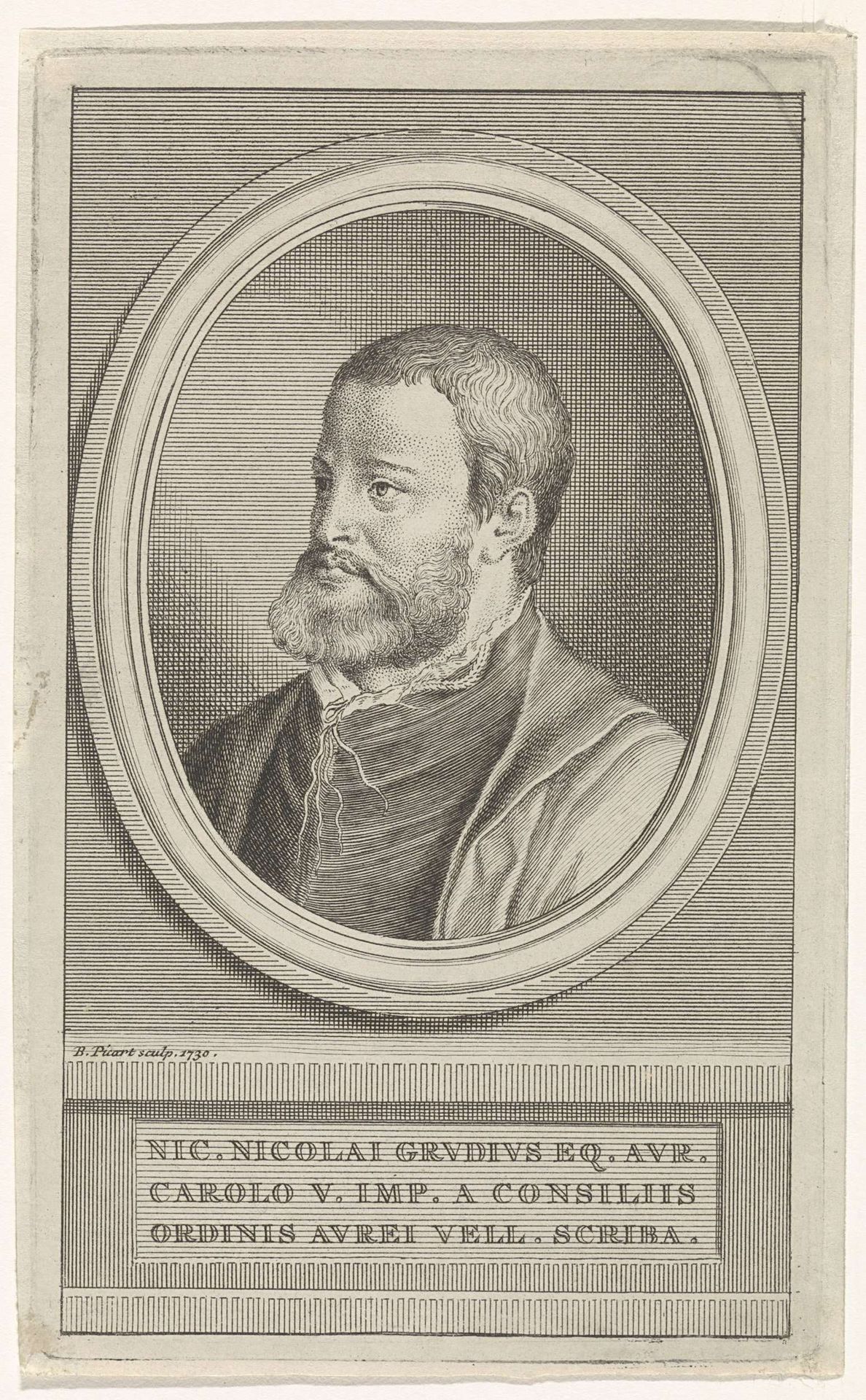 Portret van de dichter Nicolaas Grudius by Bernard Picart