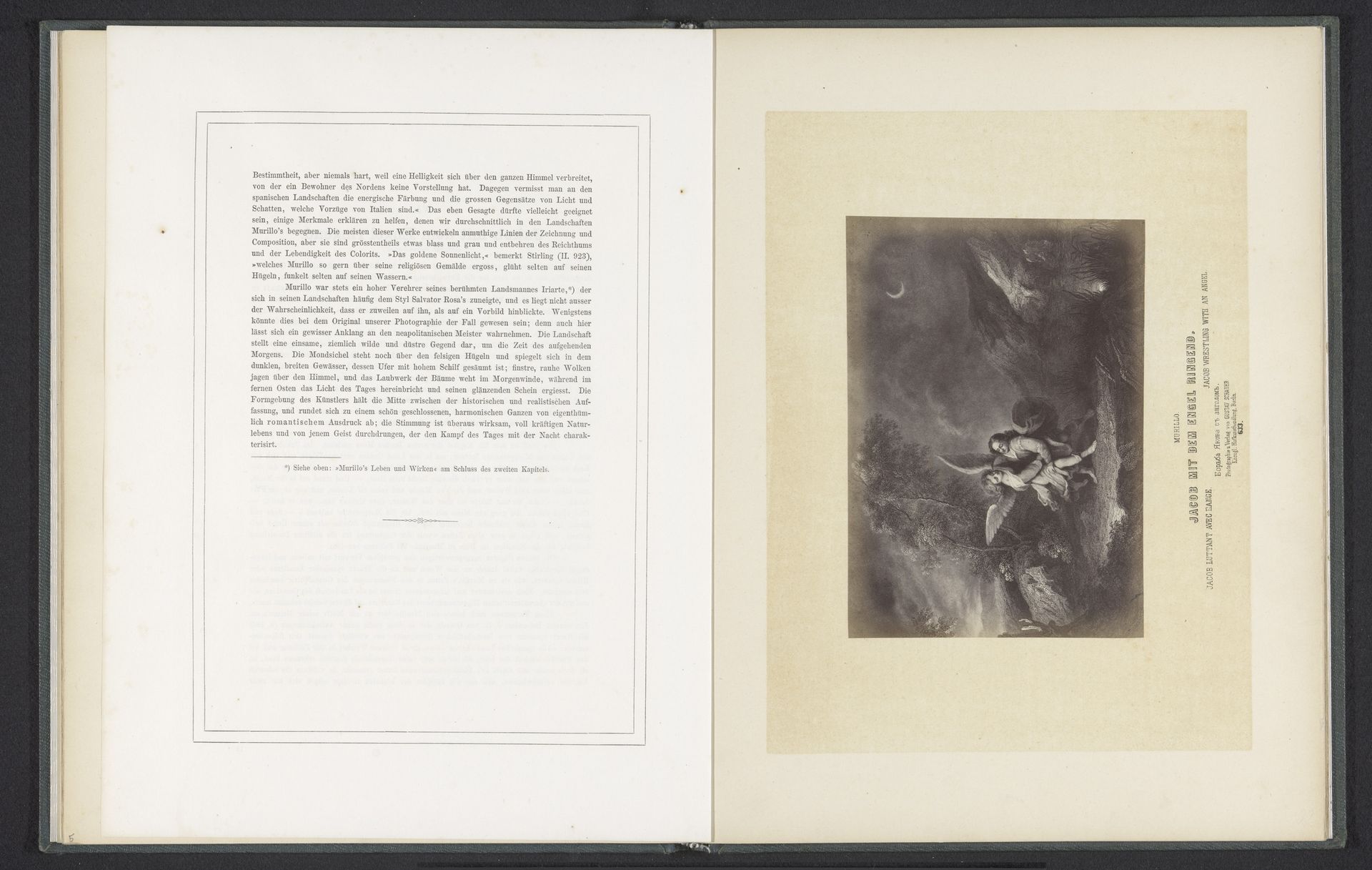 Fotoreproductie van een prent naar een schilderij van Jacob die met een engel worstelt door Bartolomé Esteban Murillo by Gustav Schauer