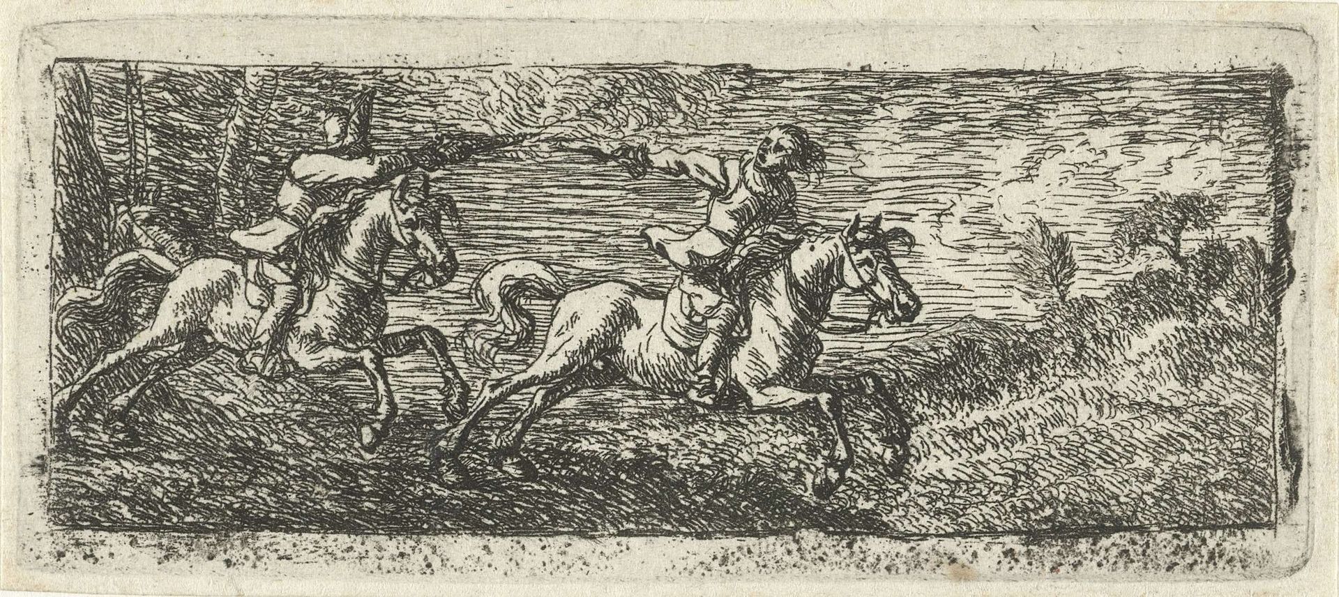 Twee vechtende ruiters by Pieter Bodding van Laer