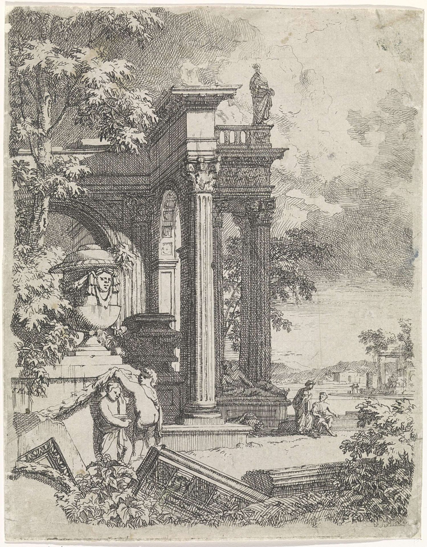 Landschap met klassieke tempel by Pieter van den Berge