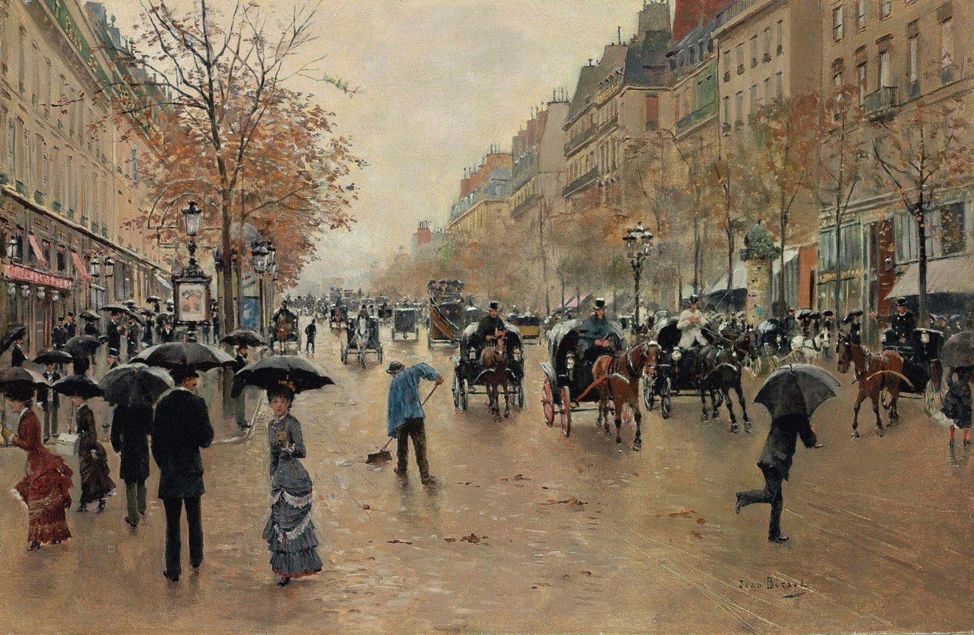 Boulevard Poissonnière en automne by Jean Béraud