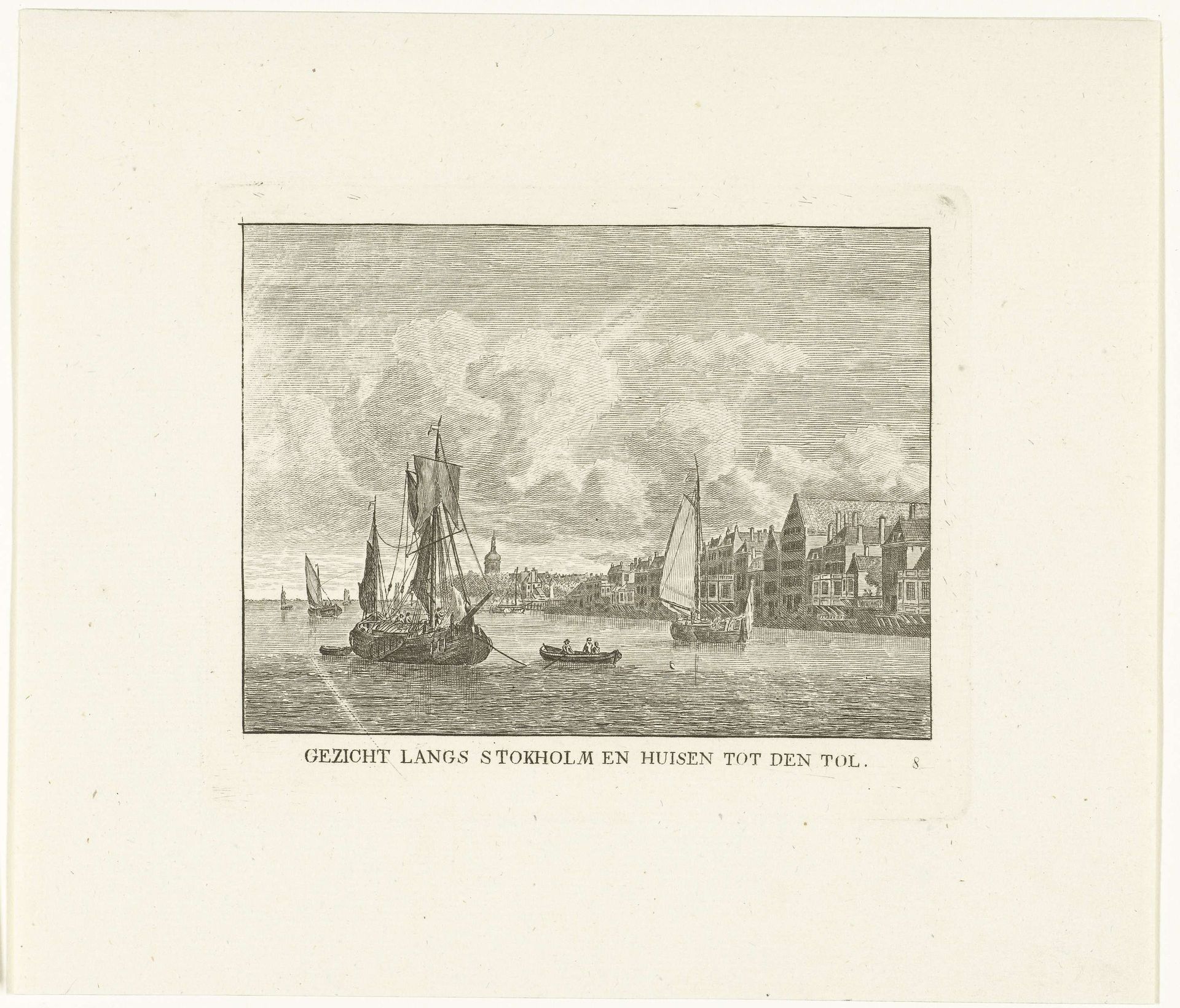 Gezicht over Merwede langs kade met huizen en Tol te Dordrecht by Carel Frederik (I) Bendorp