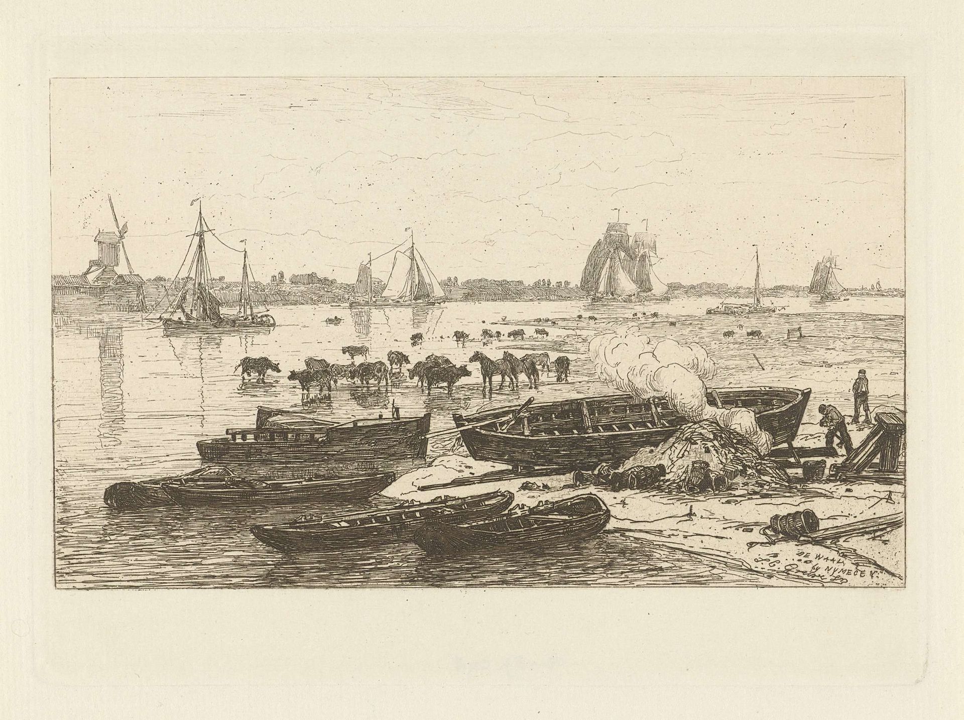 Gezicht op de Waal bij Nijmegen by Johan Conrad Greive