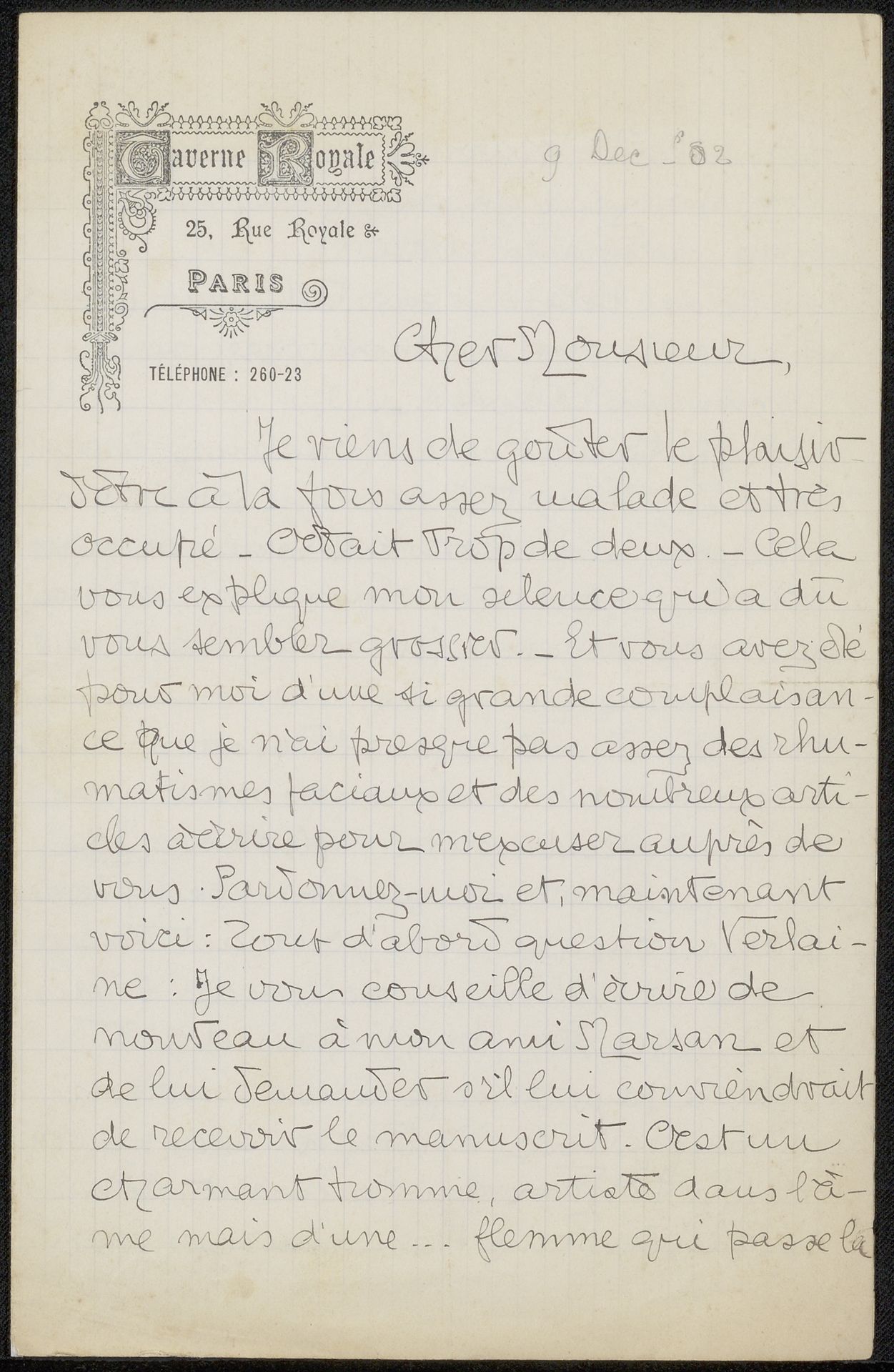 Brief aan Philip Zilcken by Auguste graaf van Gilbert de Voisins