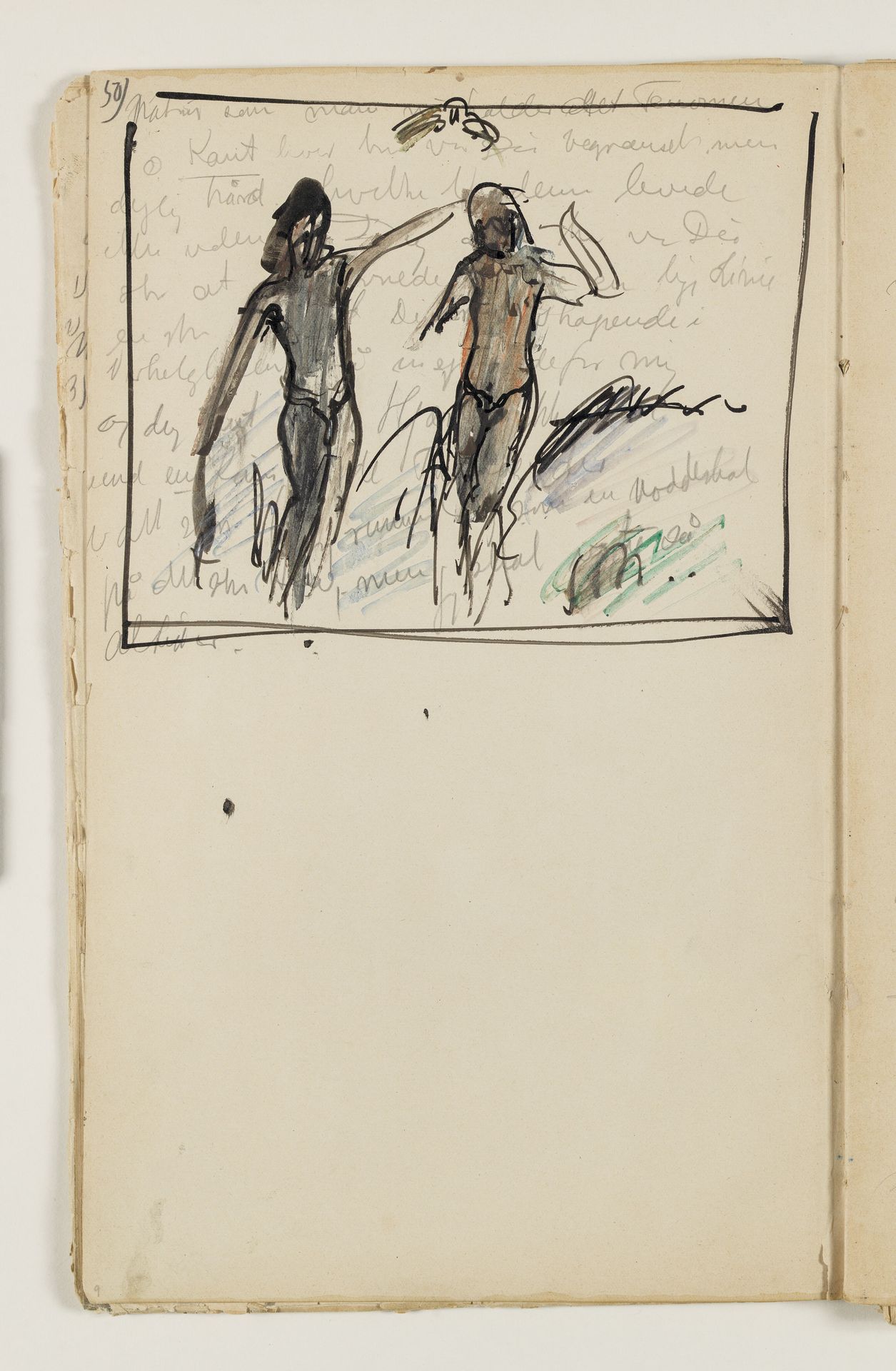 Studie af to stående figurer, næsten identiske med figurer i kunstnerens maleri "Elskov, opus I", 1915 by J.A. Jerichau (II)