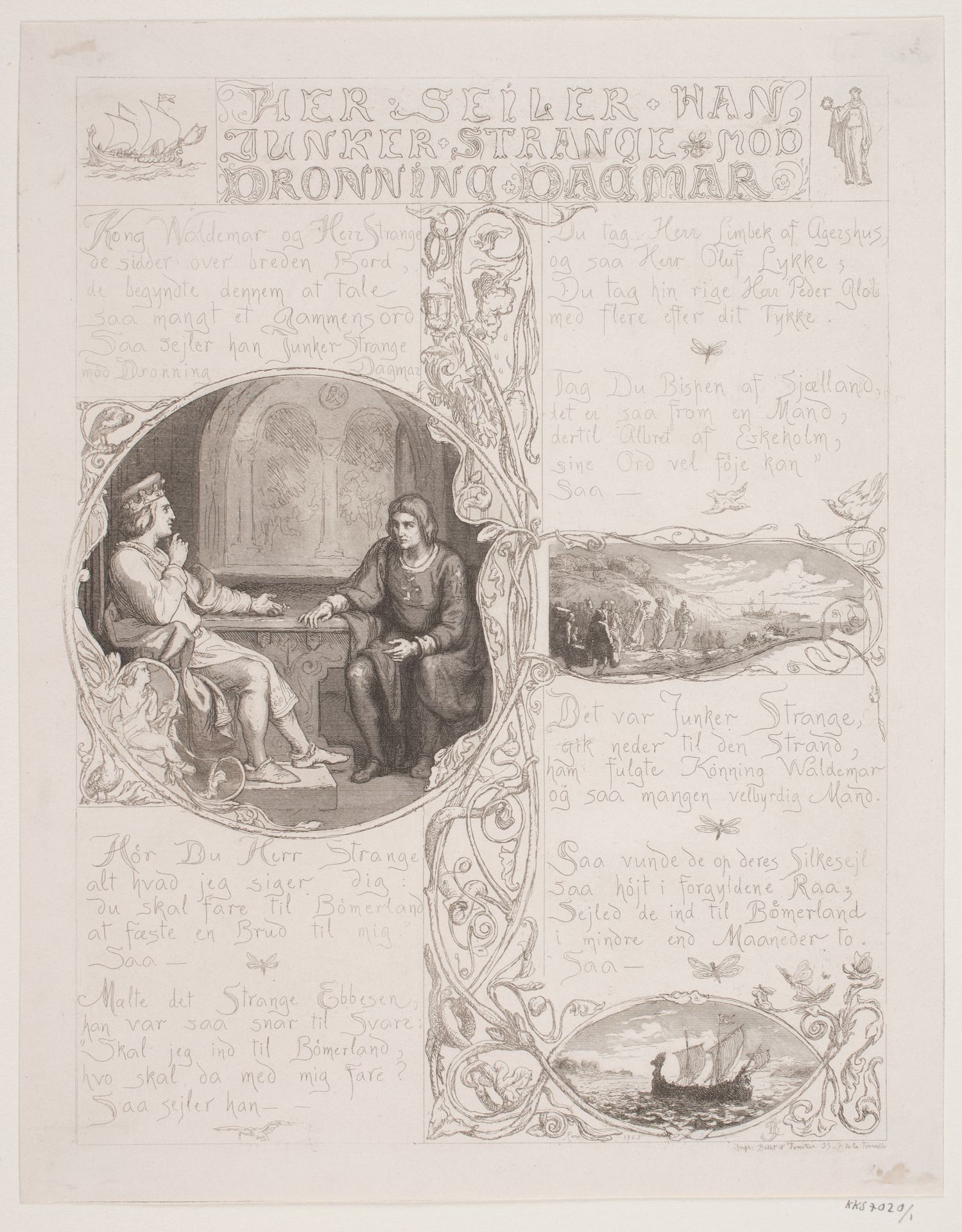 Illustration nr. 1 til "Visen om Dronning Dagmars ankomst til Danmark" by Lorenz Frølich