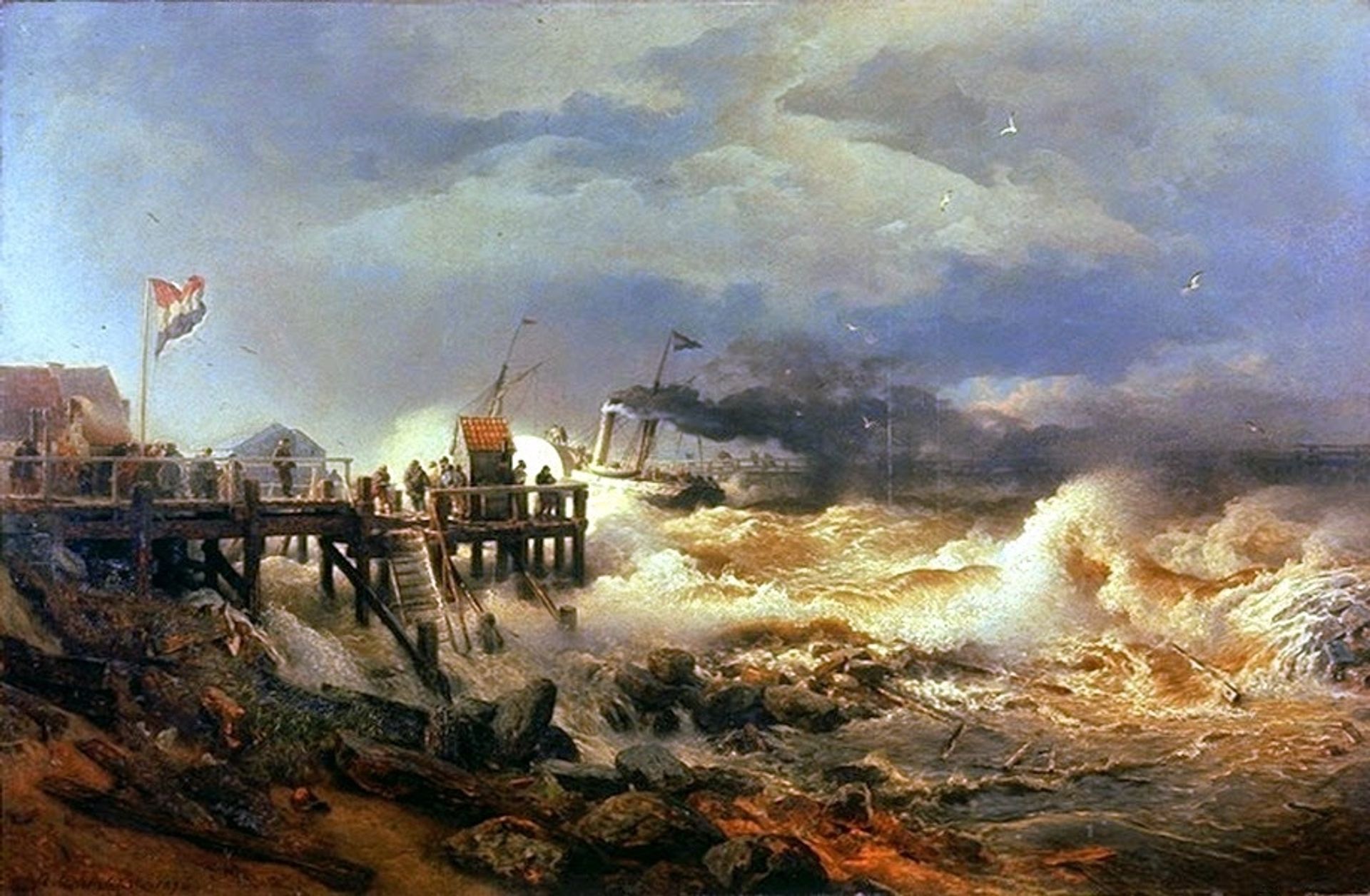 Departure Of A Steamship, Storm On The Dutch Coast by Andreas Achenbach