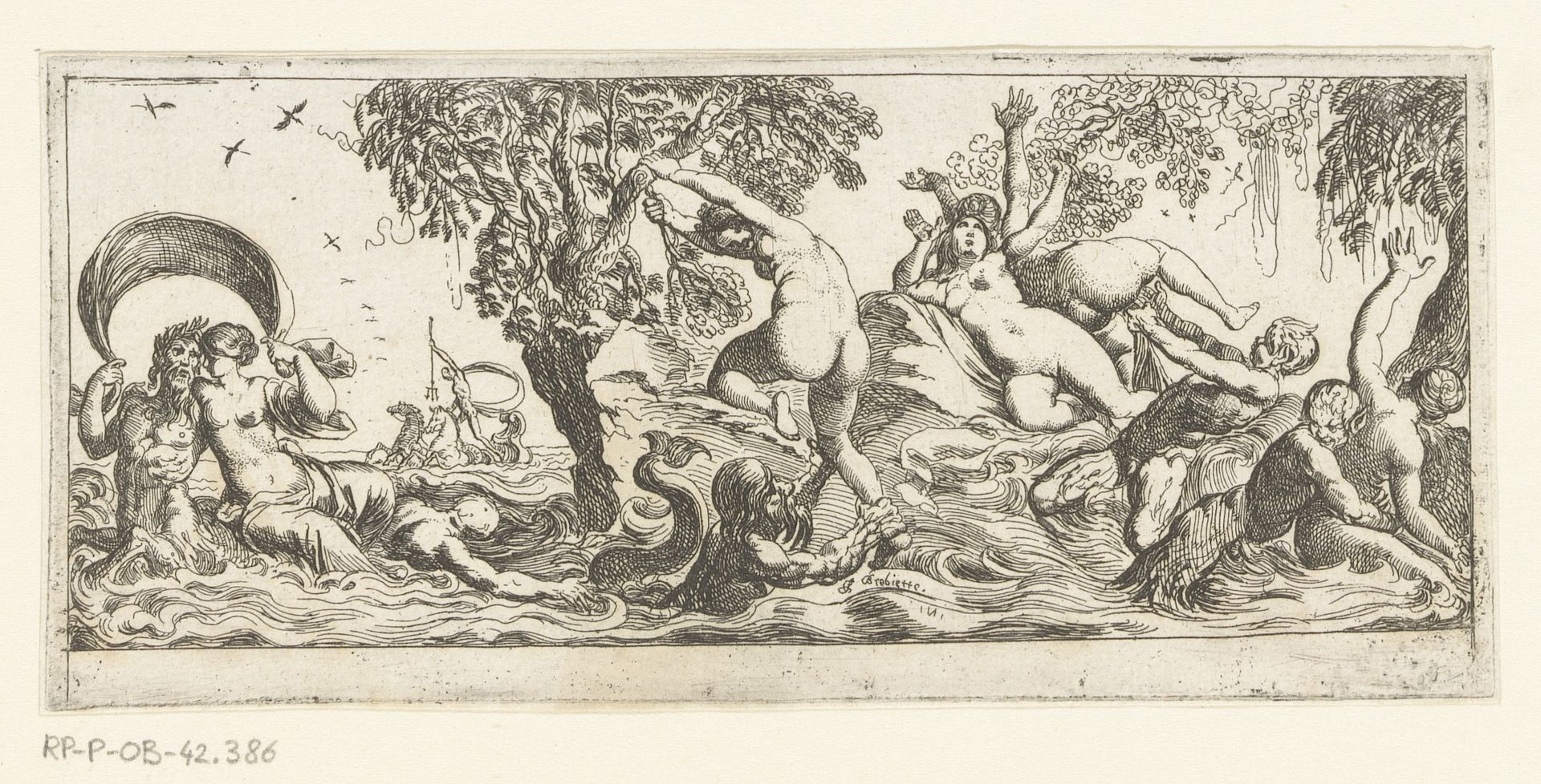 Nimfen belaagd door saters en tritons by Pierre Brebiette