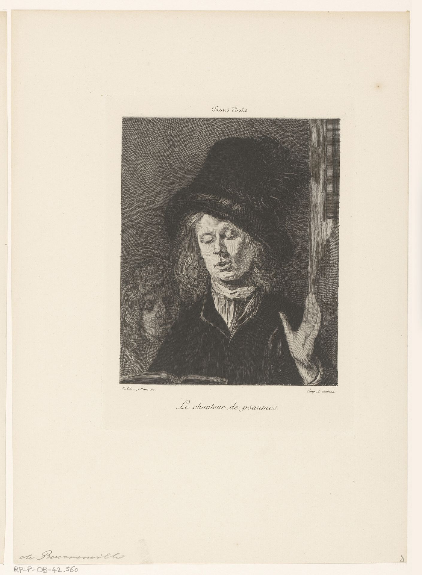 Man uit een psalmboek zingend by Eugène Andrè Champollion