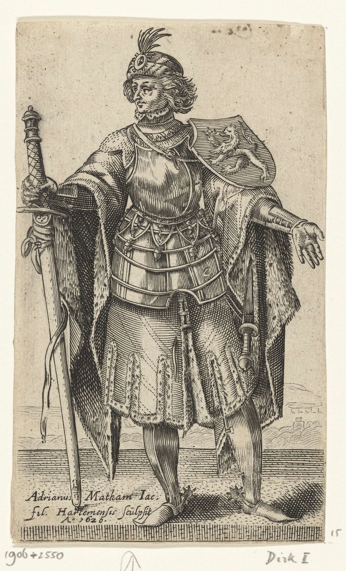 Portret van Dirk I, graaf van Holland by Adriaen Matham