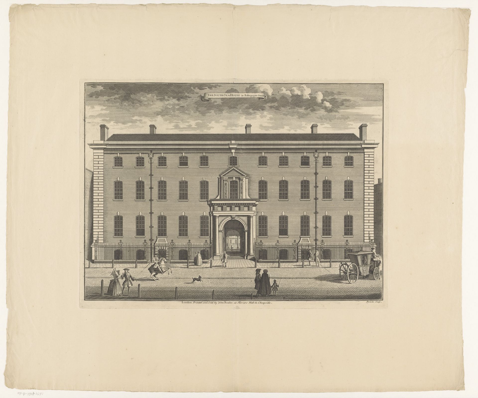 Hoofdkwartier van de South Sea Company in Londen by Thomas (II) Bowles