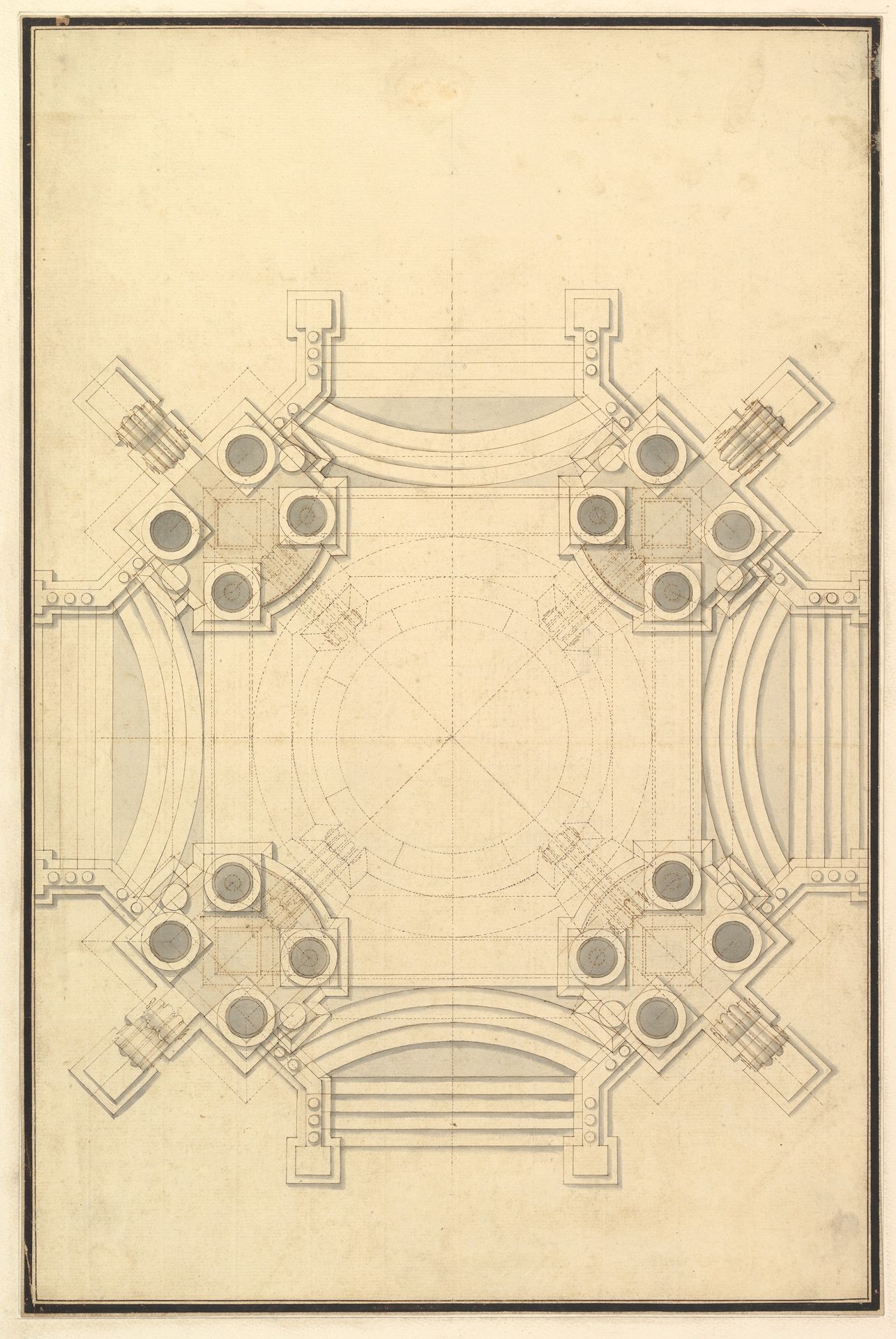 Ground Plan for Catafalque for Johann Wilhelm, Count Palatine of the Rhine (d. 1716). by Giuseppe Galli Bibiena
