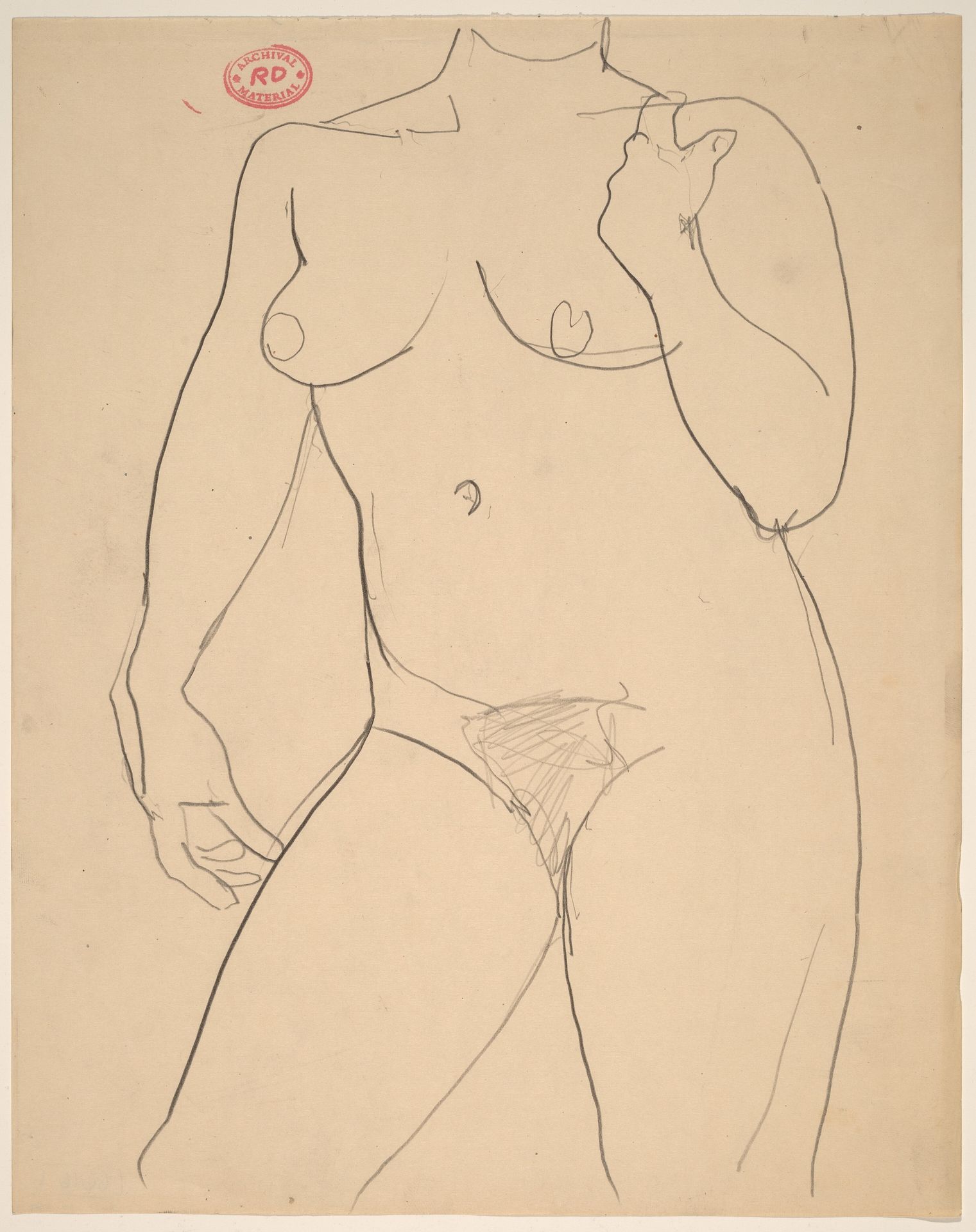 Untitled [chin-to-knee view of nude with her right raised to shoulder] by Richard Diebenkorn