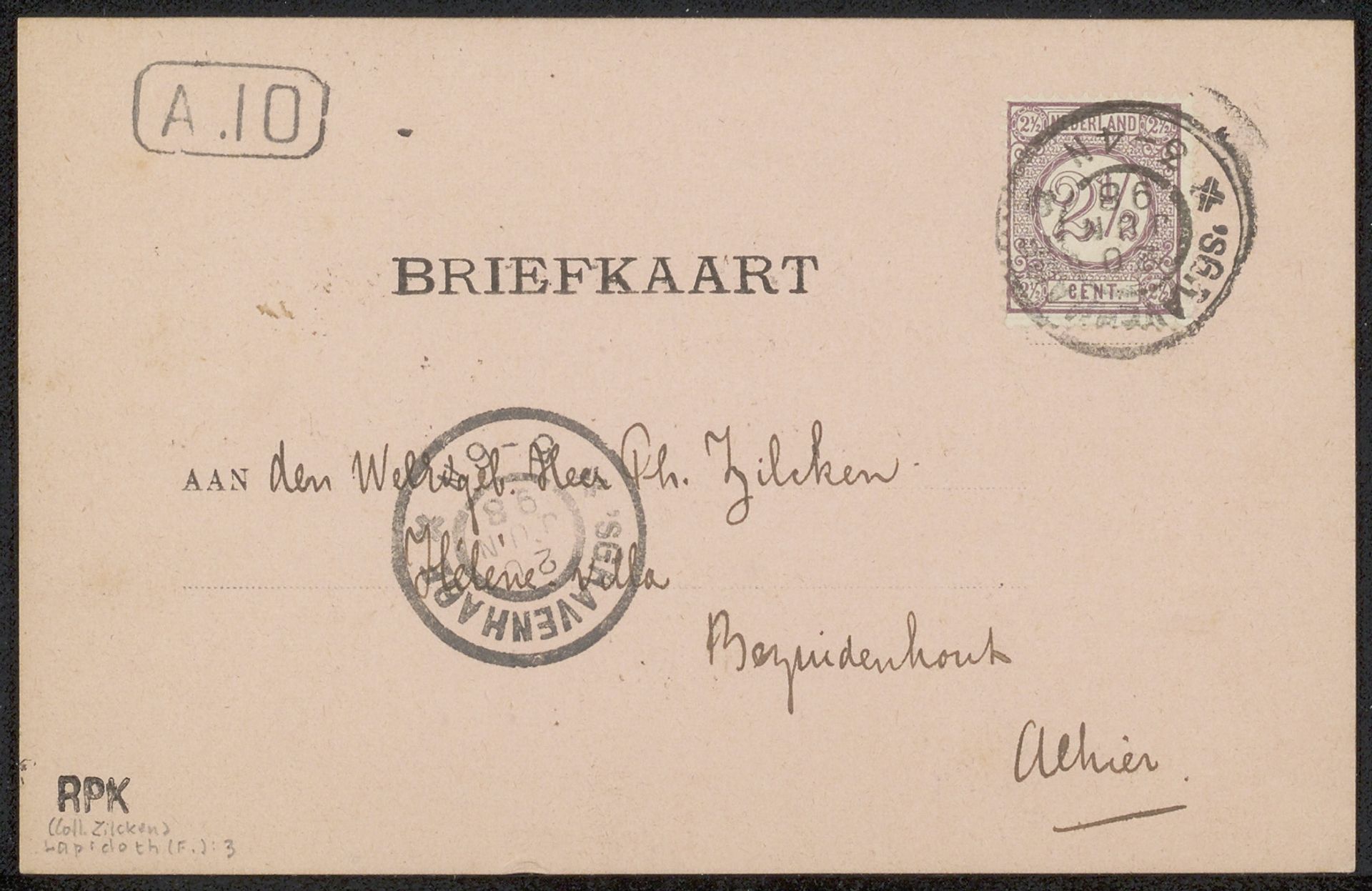 Briefkaart aan Philip Zilcken by Frits Lapidoth