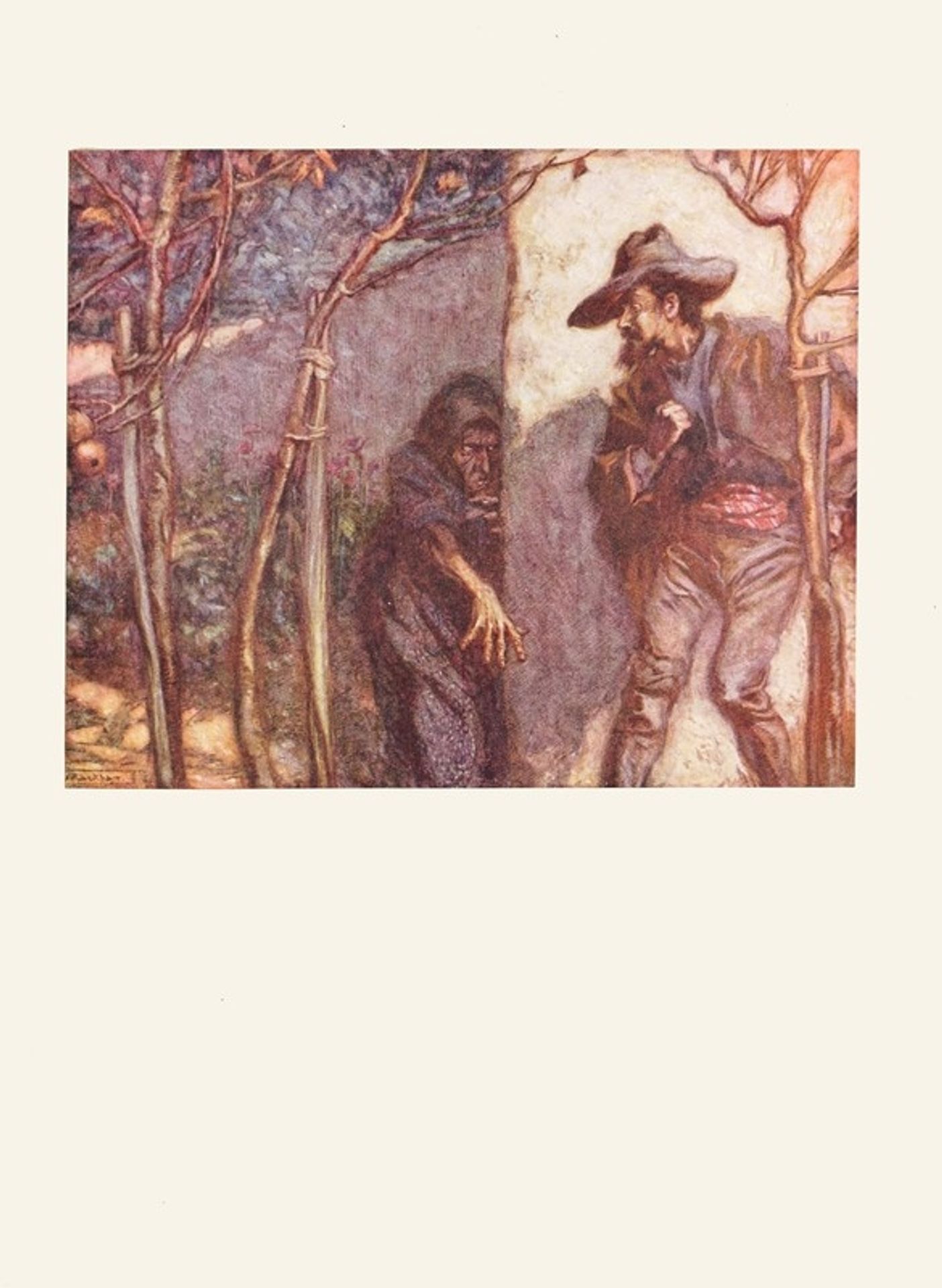 When he went over the wall he was terrified to see the Witch before him by Arthur Rackham