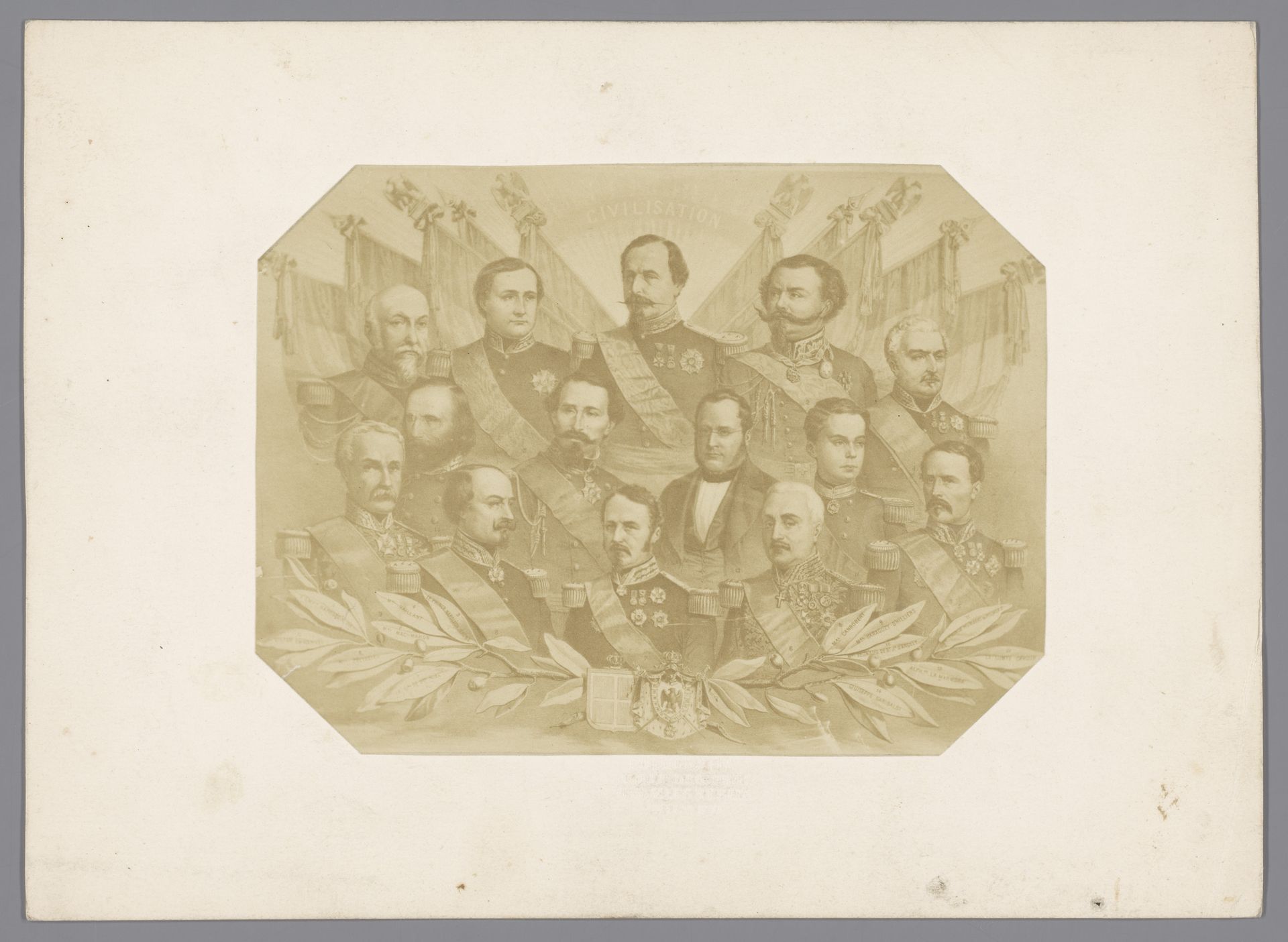 Portretten van politici en adellieden ten tijde van de Eenwording van Italië waaronder Napoleon III, Camillo Cavour, Giuseppe Garibaldi en Victor Emanuel II van Italië by Adele de Giorgis