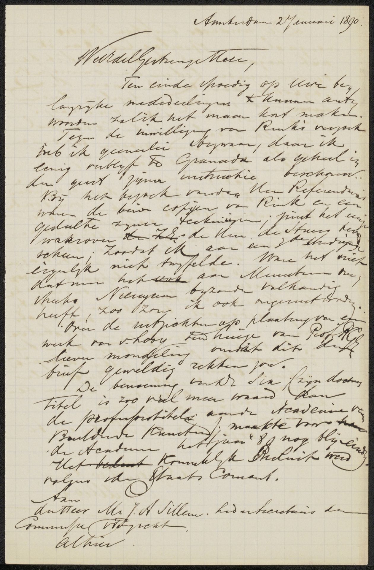 Brief aan Jérôme Alexander Sillem by August Allebé