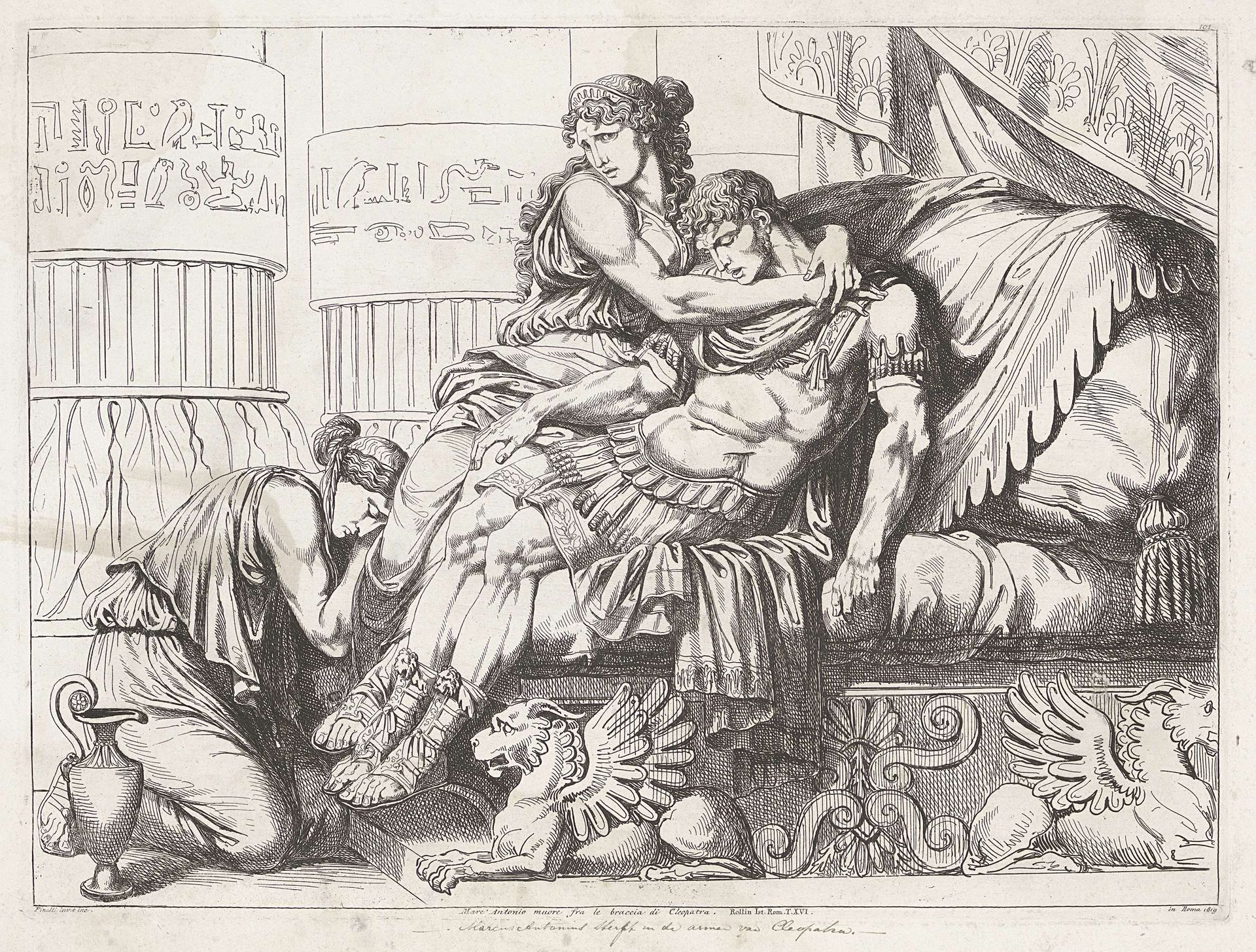 Marcus Antonius sterft in de armen van Cleopatra by Bartolomeo Pinelli