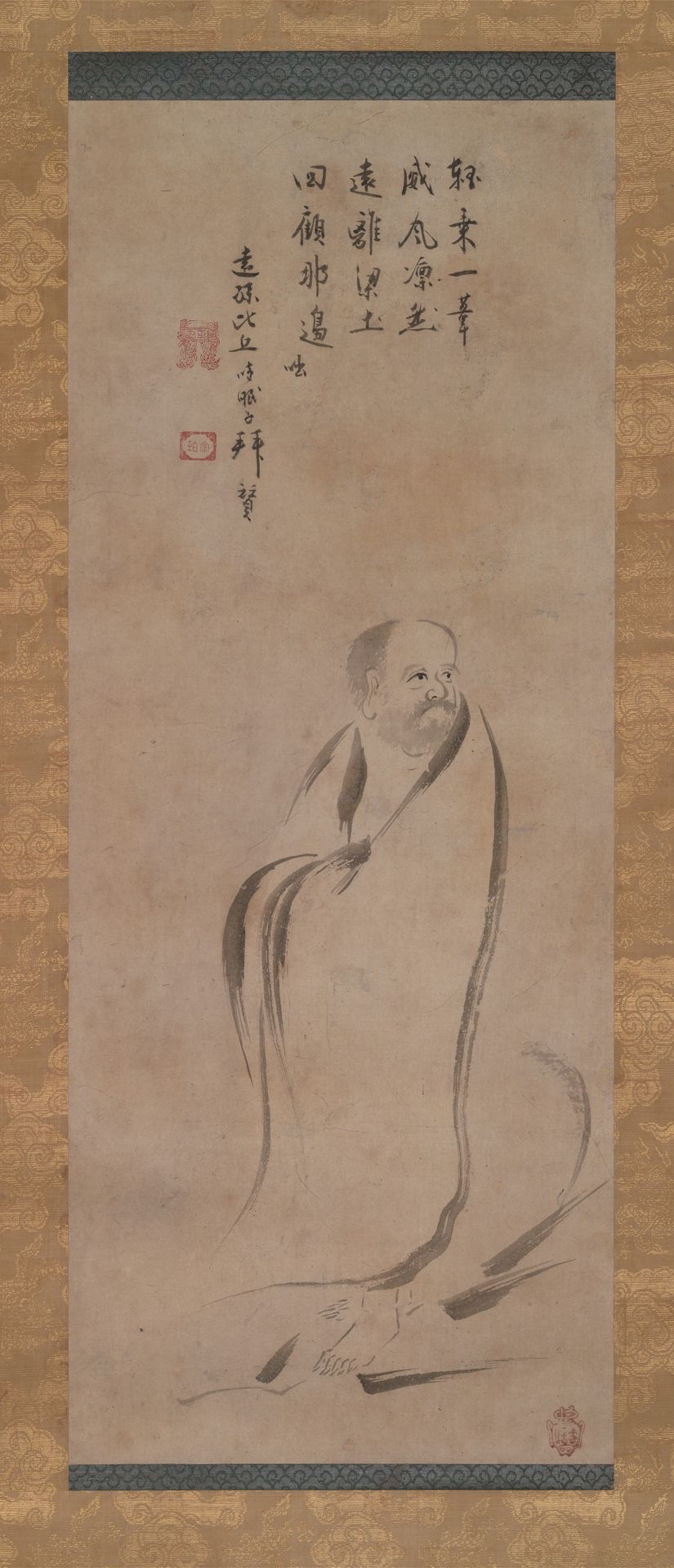 Bodhidharma Crossing the Yangzi River on a Reed by Kano Genshun 狩野元俊