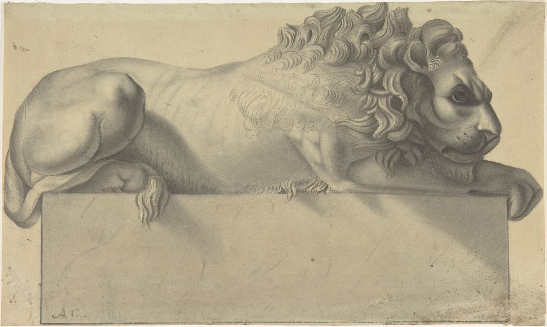 Drawing after a Lithograph of a Recumbent Lion. by Antonio Canova
