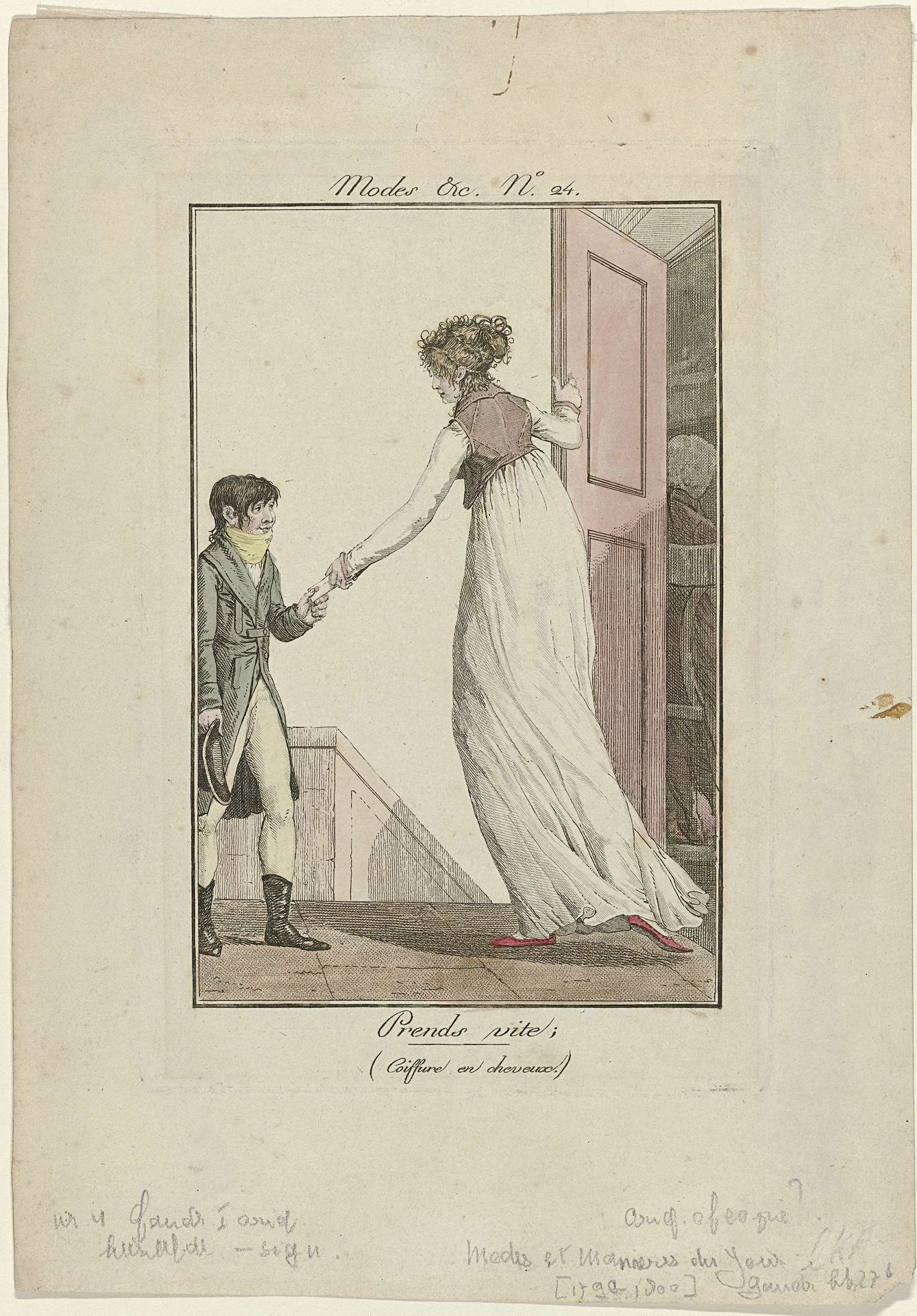 Modes et Manières du Jour, 1799-1800, No. 24: Prends vite; (...) by Louis Philibert Debucourt