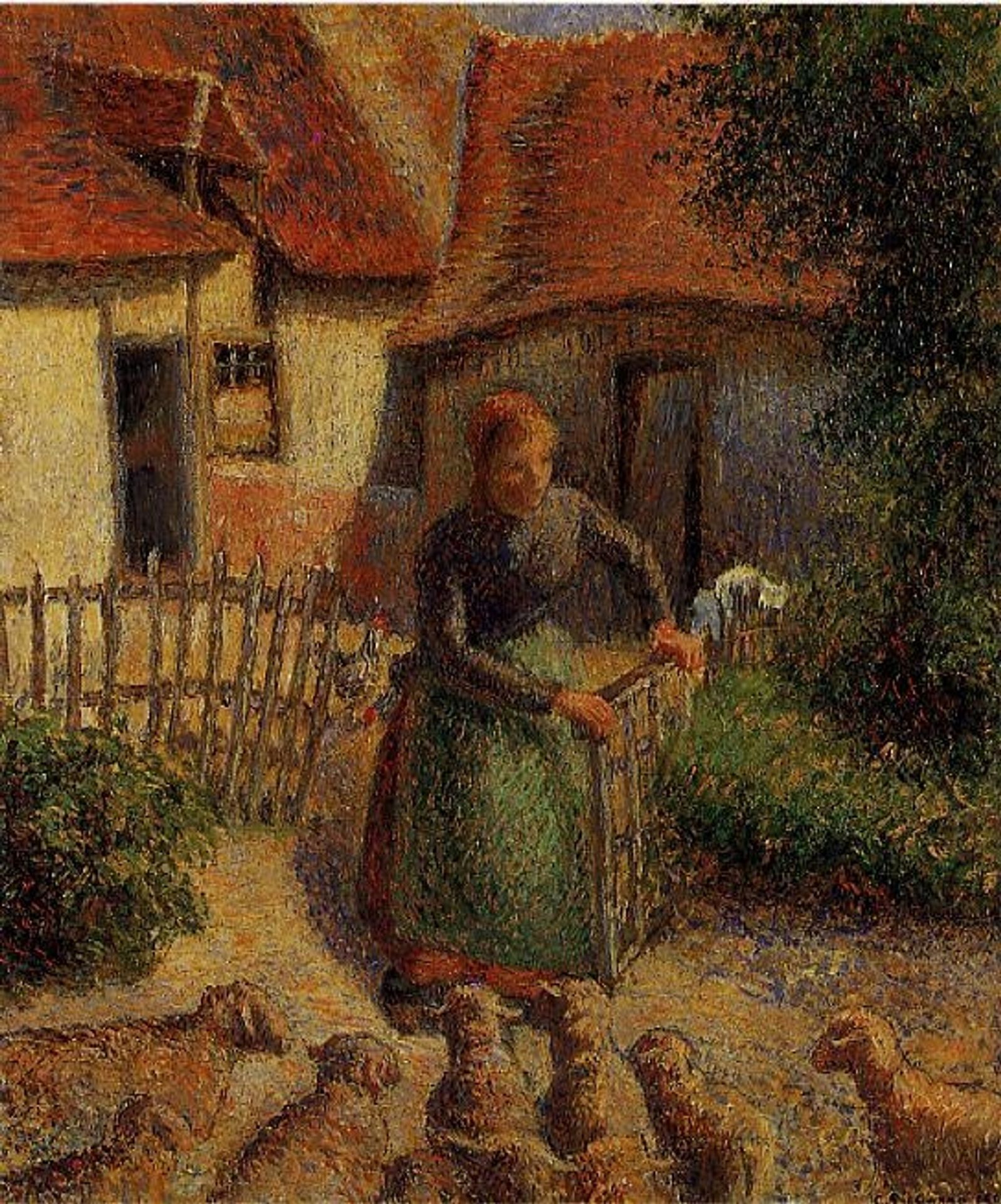 Shepherdess Bringing in Sheep by Camille Pissarro