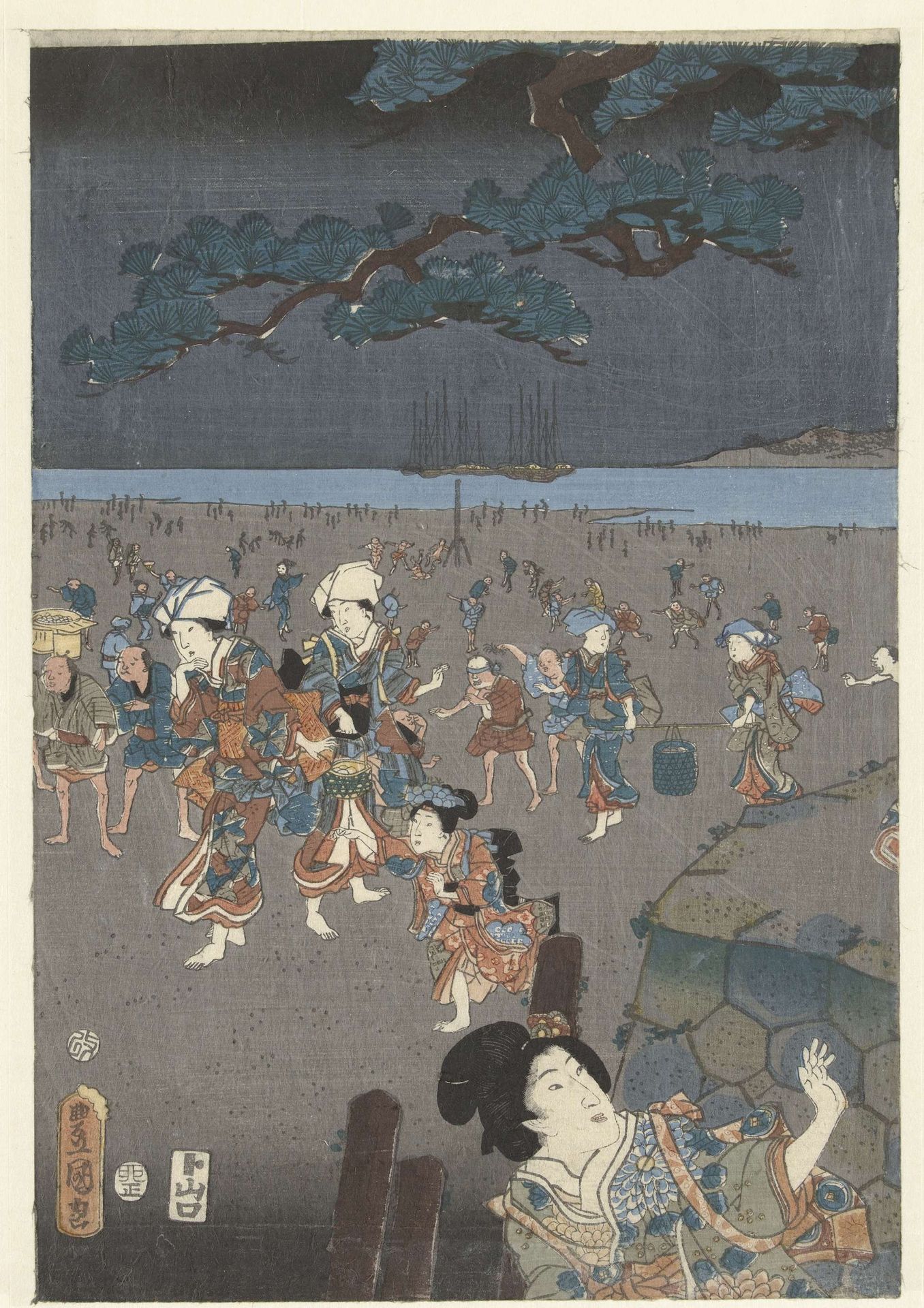 Schelpen rapen op het strand van Akashi by Utagawa Kunisada